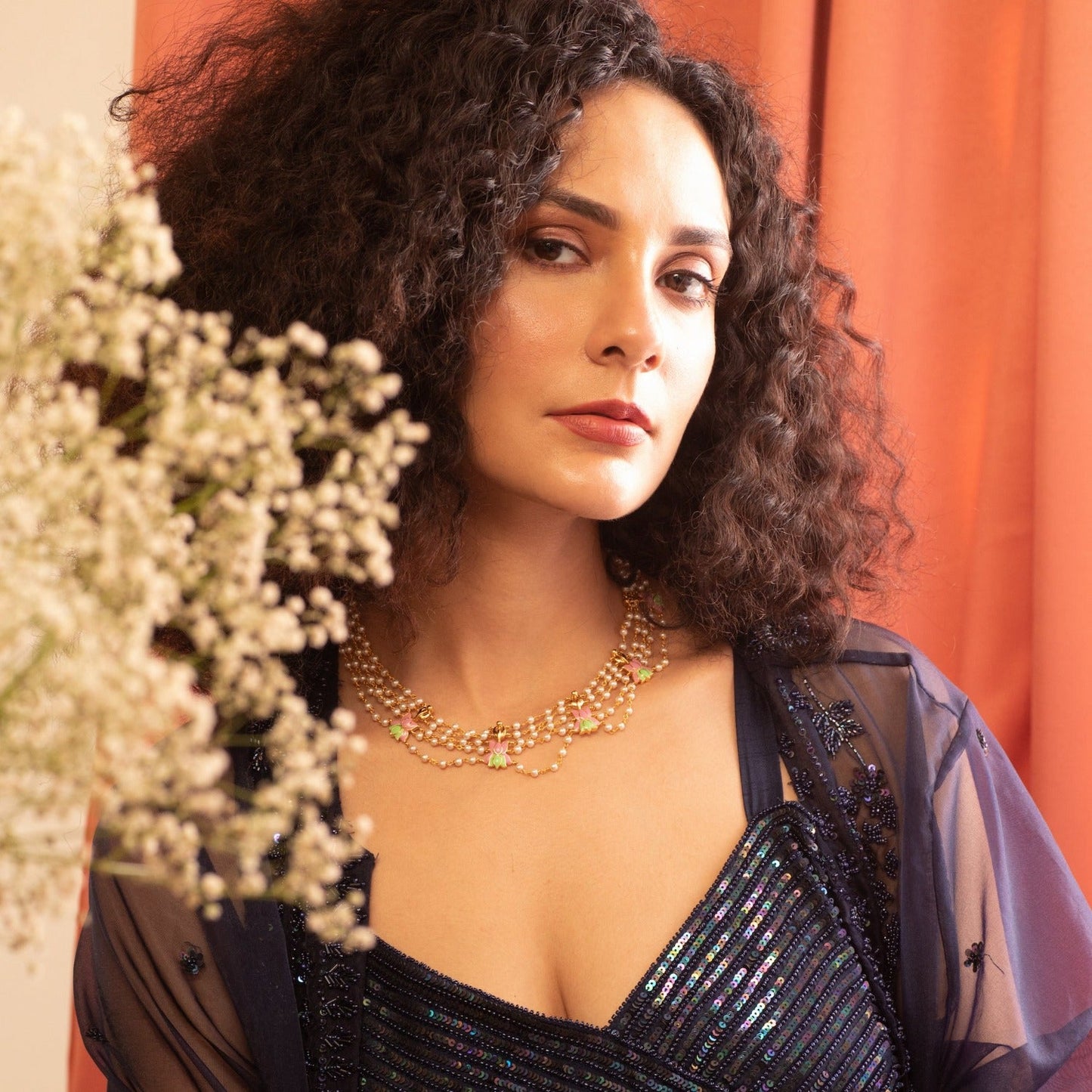 Jalaja Multi Lotus Motif Layered Pearl Necklace