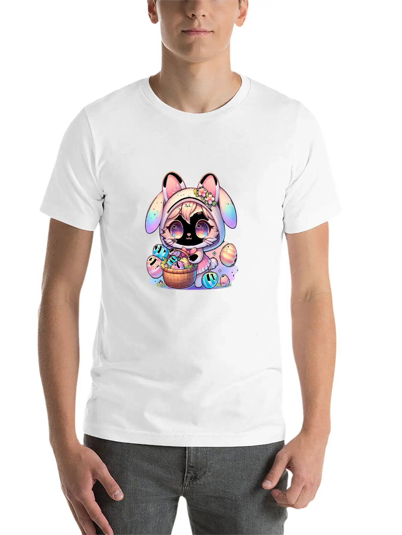 A Kitty With A Bunny Outfit Delivering Easter Eggs Soft Cotton Short Sleeve Tee ¨C Unisex Wardrobe Staple