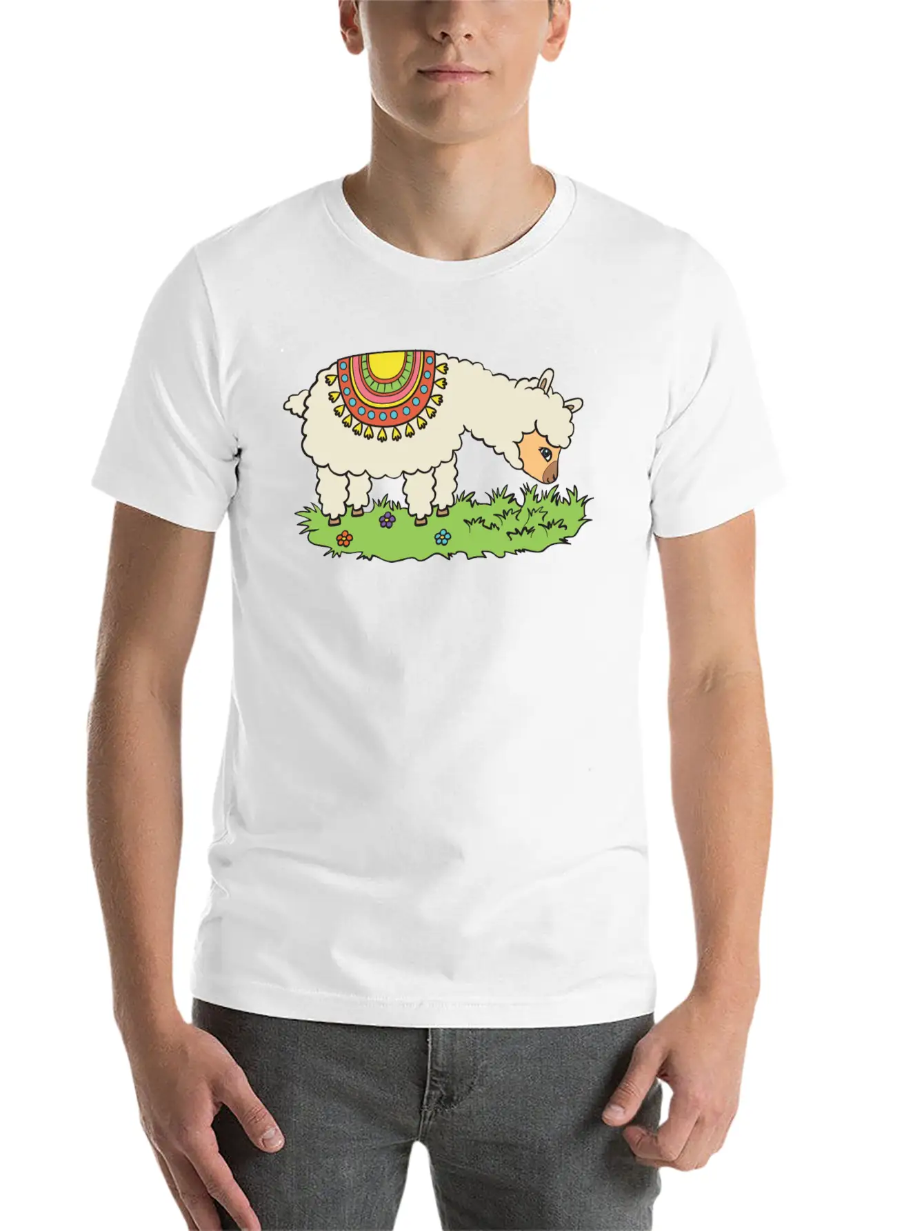Alpaca Eats Grass On A Meadow Basic Graphic T-Shirt ¨C Daily Comfort In Soft Cotton