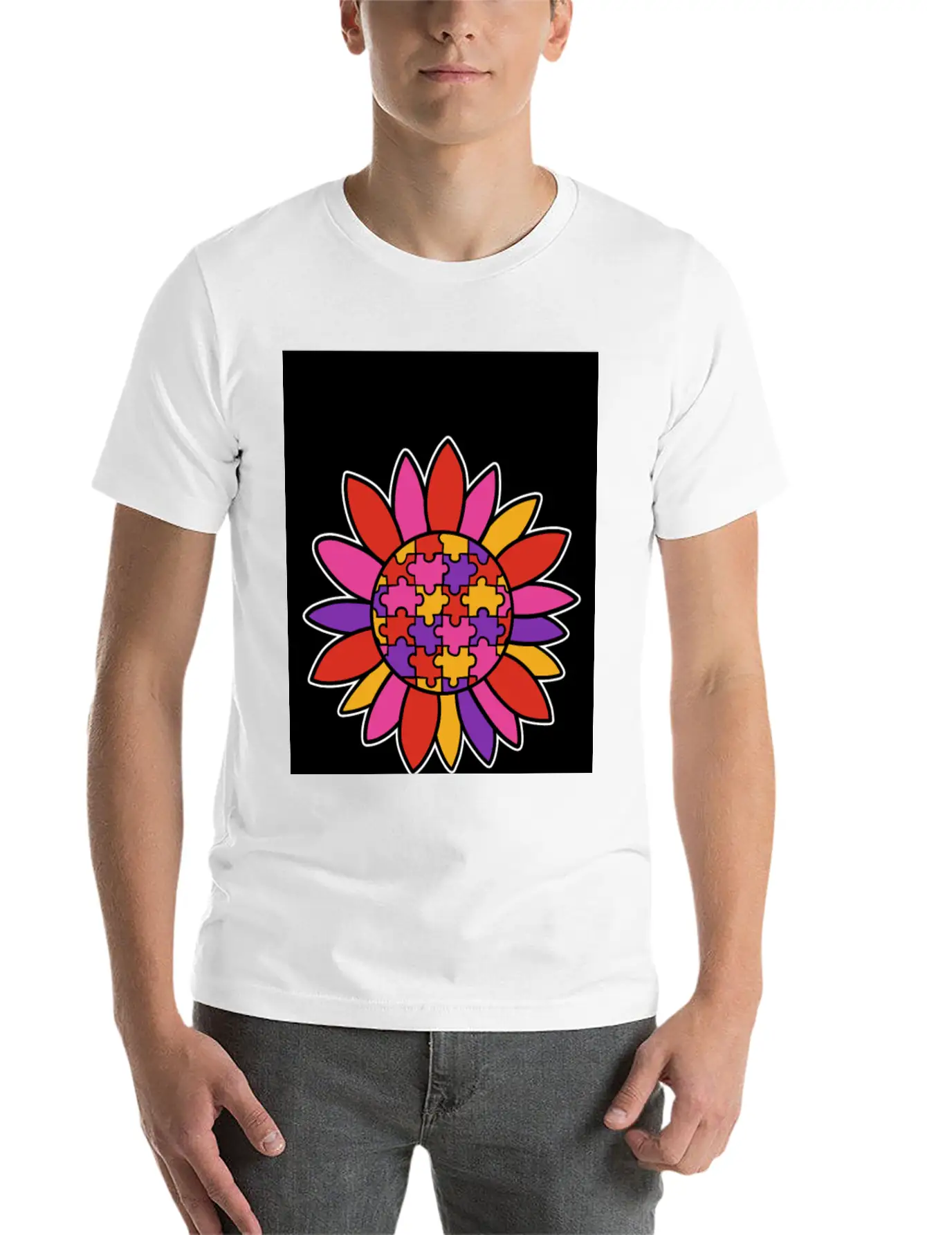 Autism Flower Puzzle Down Syndrome Trisomie 21 ASD Soft Cotton Short Sleeve Tee ¨C Unisex Wardrobe Staple