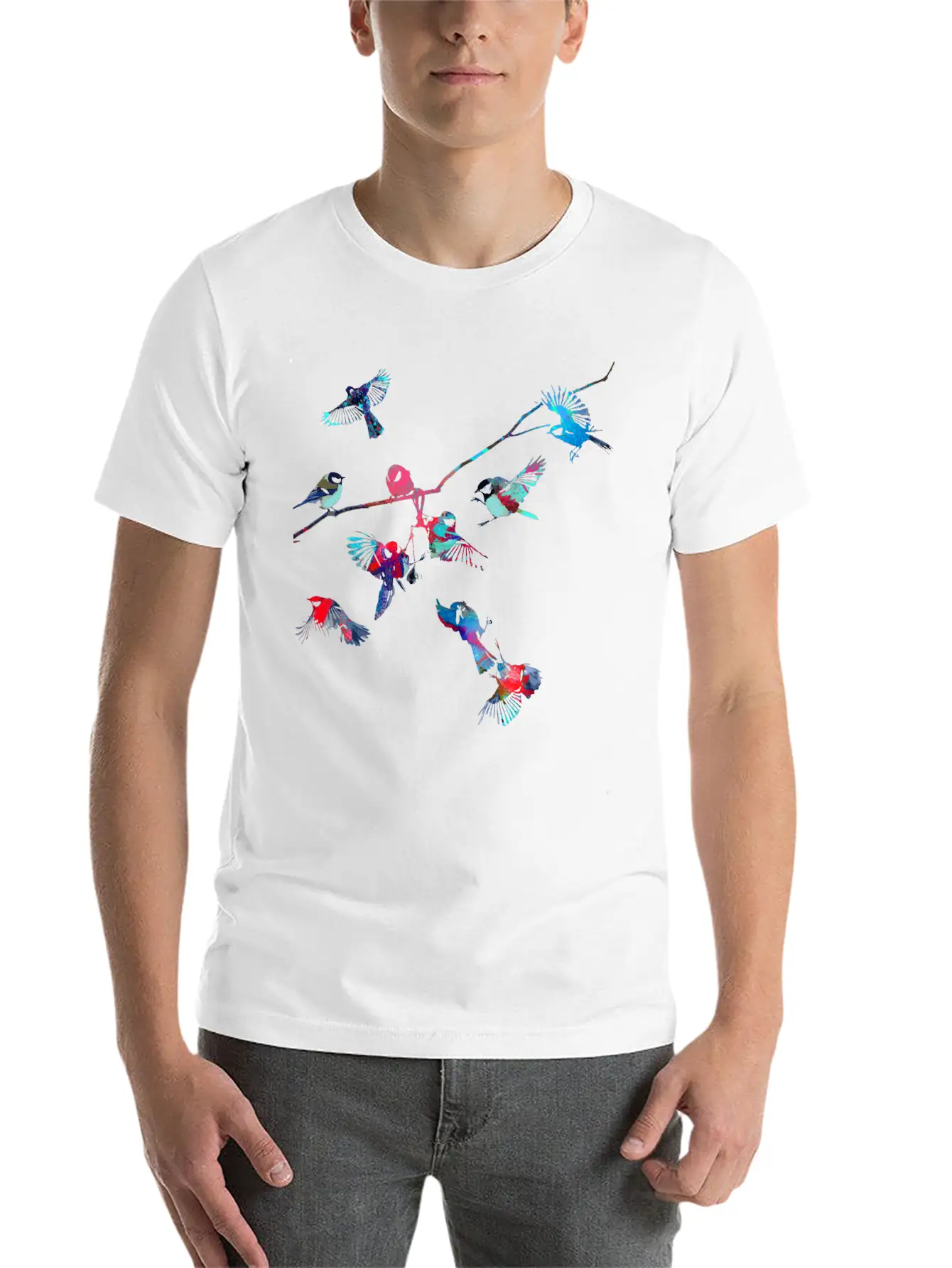 Birds, Bird, Tree,colorful, Painting Essential Cotton Tee For Daily Outfits ¨C Unisex Style
