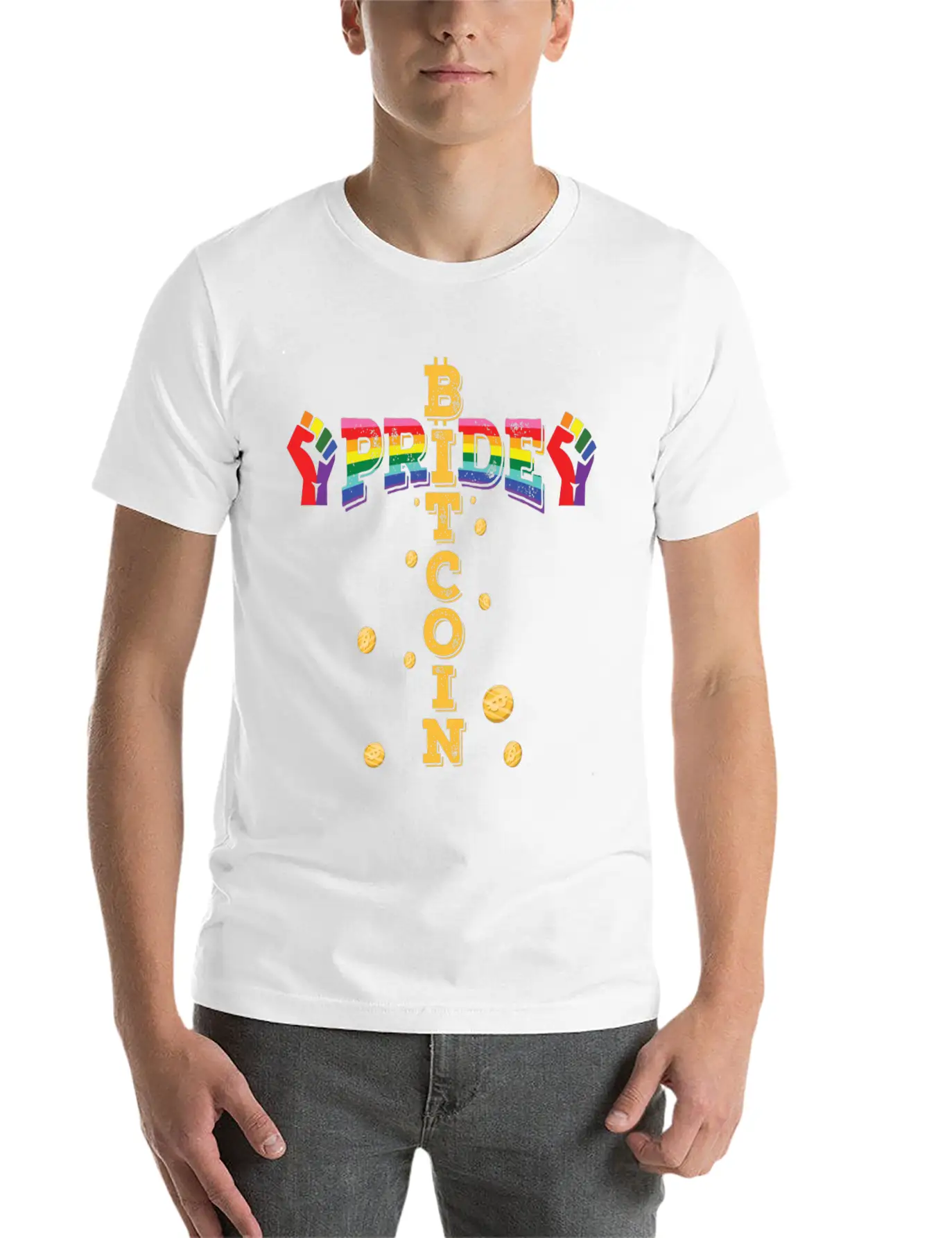 Bitcoin And Pride, LGBTQ Essential Cotton Tee For Daily Outfits ¨C Unisex Style