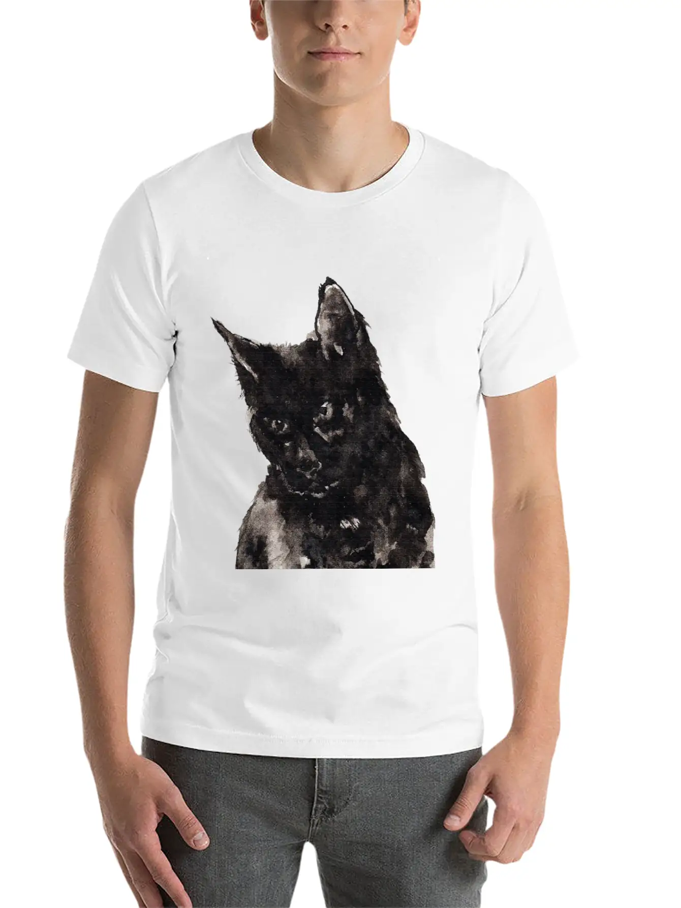 Black Cat Ink Painting Basic Graphic T-Shirt ¨C Daily Comfort In Soft Cotton