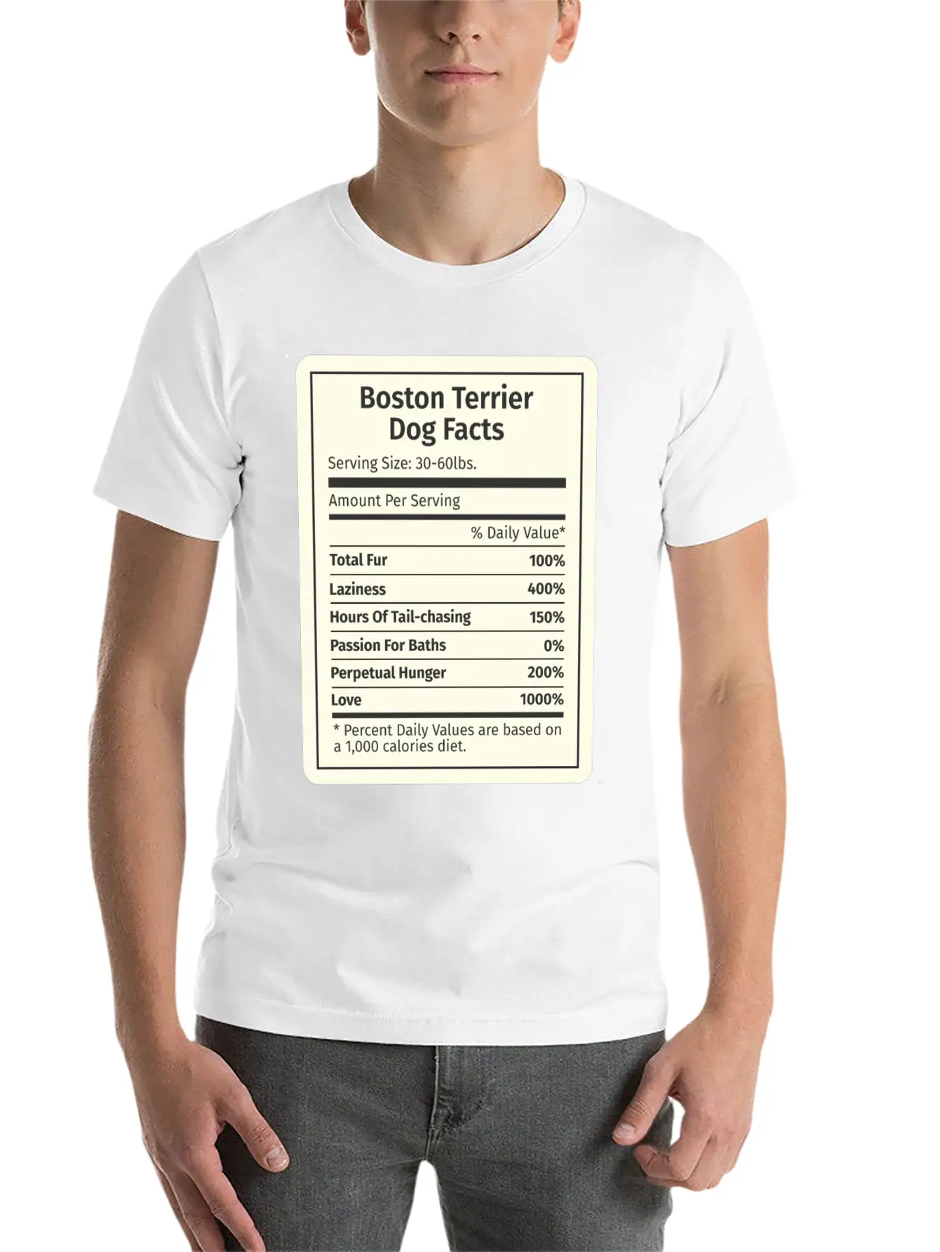 Boston Terrier Nutrition Facts Basic Graphic T-Shirt ¨C Daily Comfort In Soft Cotton