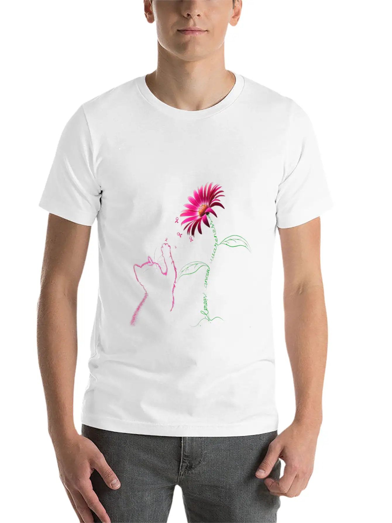 Breast Cancer Awareness Ribbon Daisy Flower Basic Graphic T-Shirt ¨C Daily Comfort In Soft Cotton