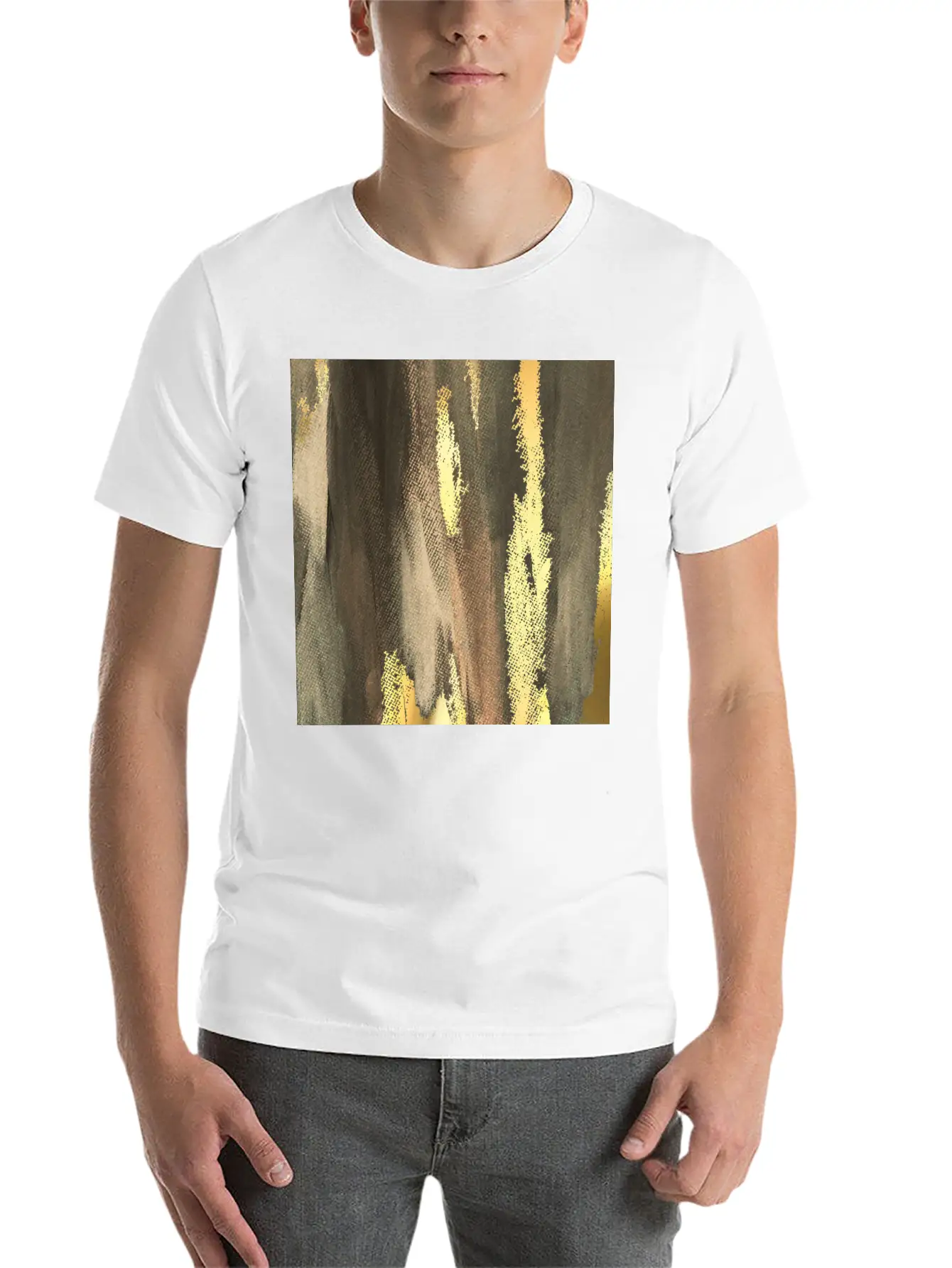 Brown Paint Brushstrokes Gold Foil Abstract Essential Cotton Tee For Daily Outfits ¨C Unisex Style