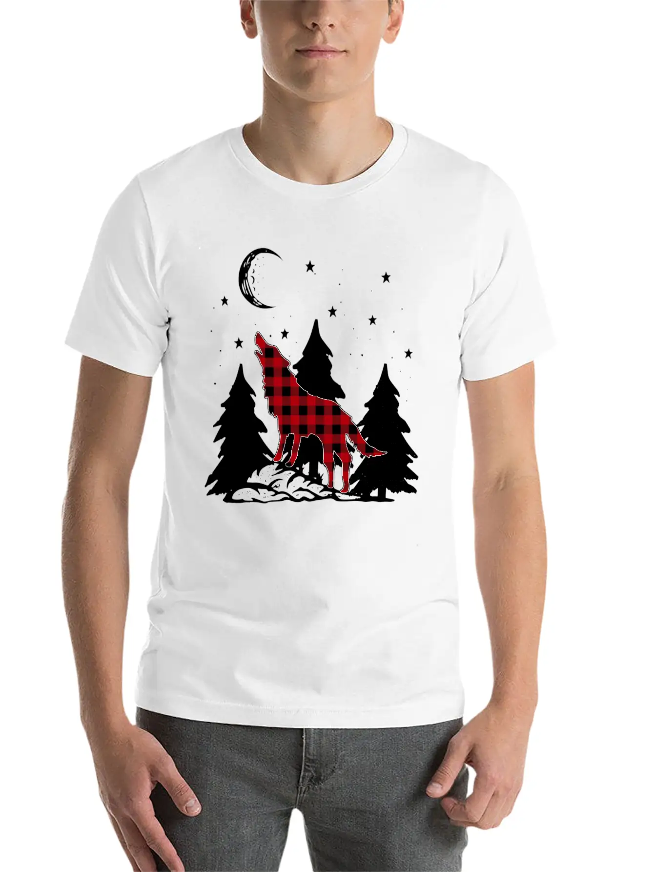 Buffalo Plaid Wolf Howling Christmas Pajama Basic Graphic T-Shirt ¨C Daily Comfort In Soft Cotton
