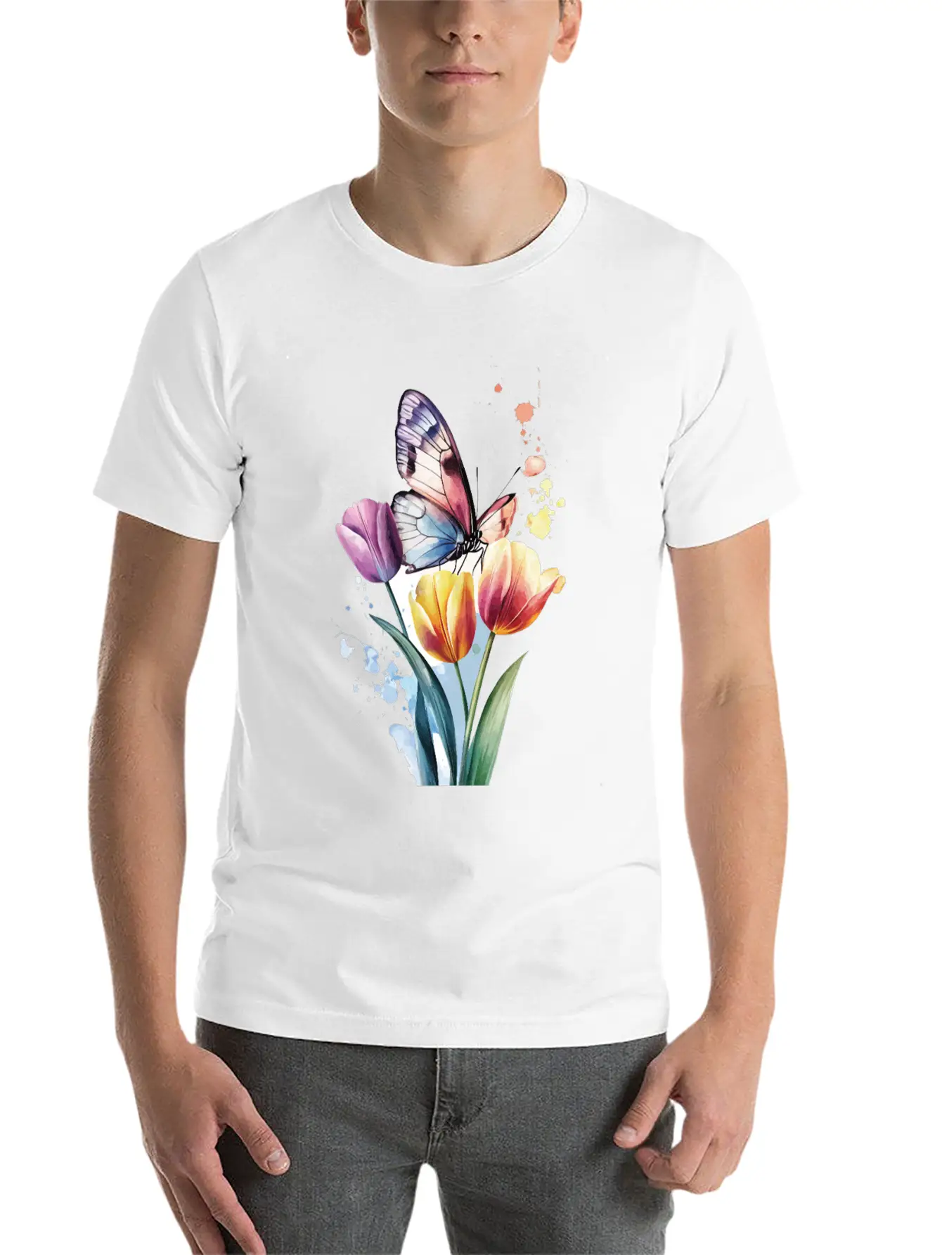 Butterfly Tulip Basic Graphic T-Shirt ¨C Daily Comfort In Soft Cotton