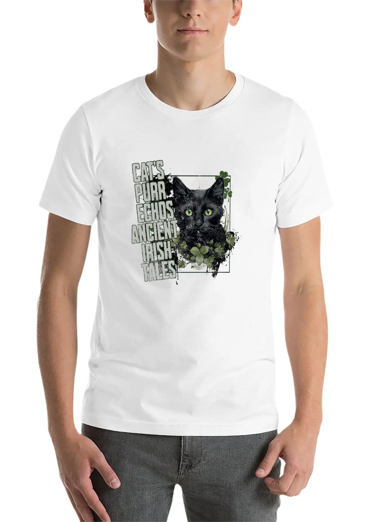 CAT ECHOS ANCIENT IRISH TALES Feline Kitty Design Soft Cotton Short Sleeve Tee ¨C Unisex Wardrobe Staple