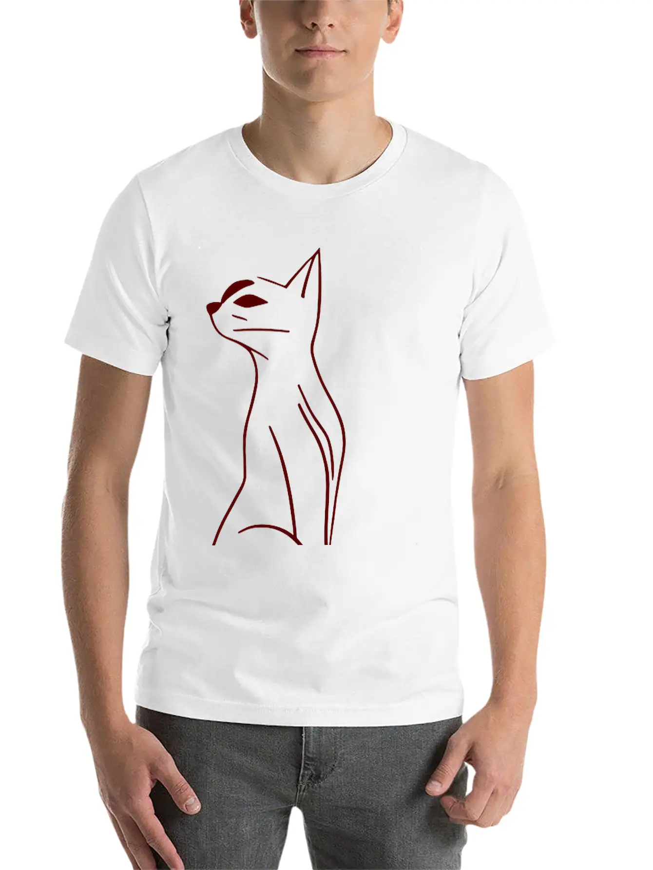 Cat Line Art Doodle Vector One Color Basic Graphic T-Shirt ¨C Daily Comfort In Soft Cotton