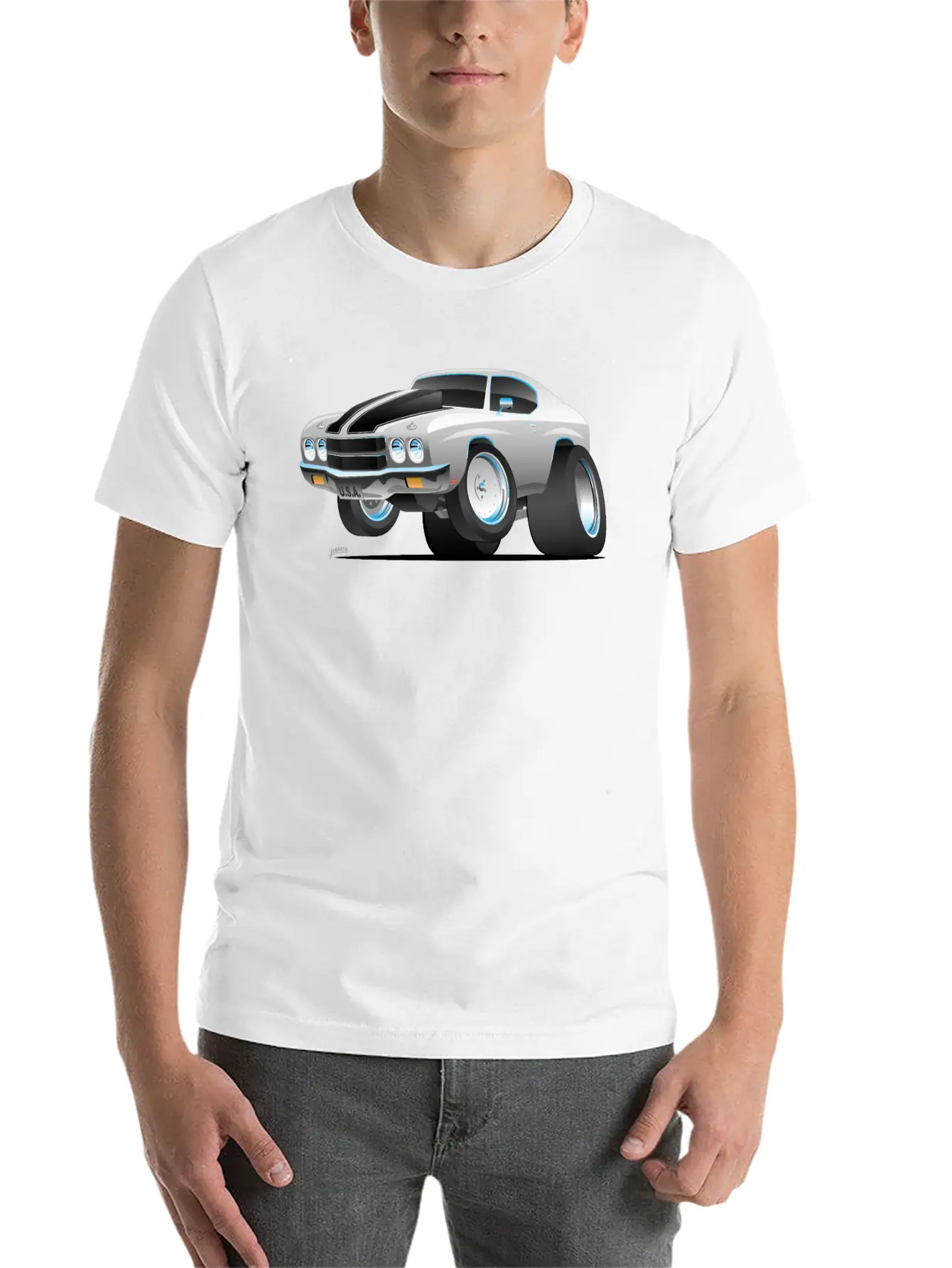 Classic 70's American Muscle Car Cartoon Essential Cotton Tee For Daily Outfits ¨C Unisex Style
