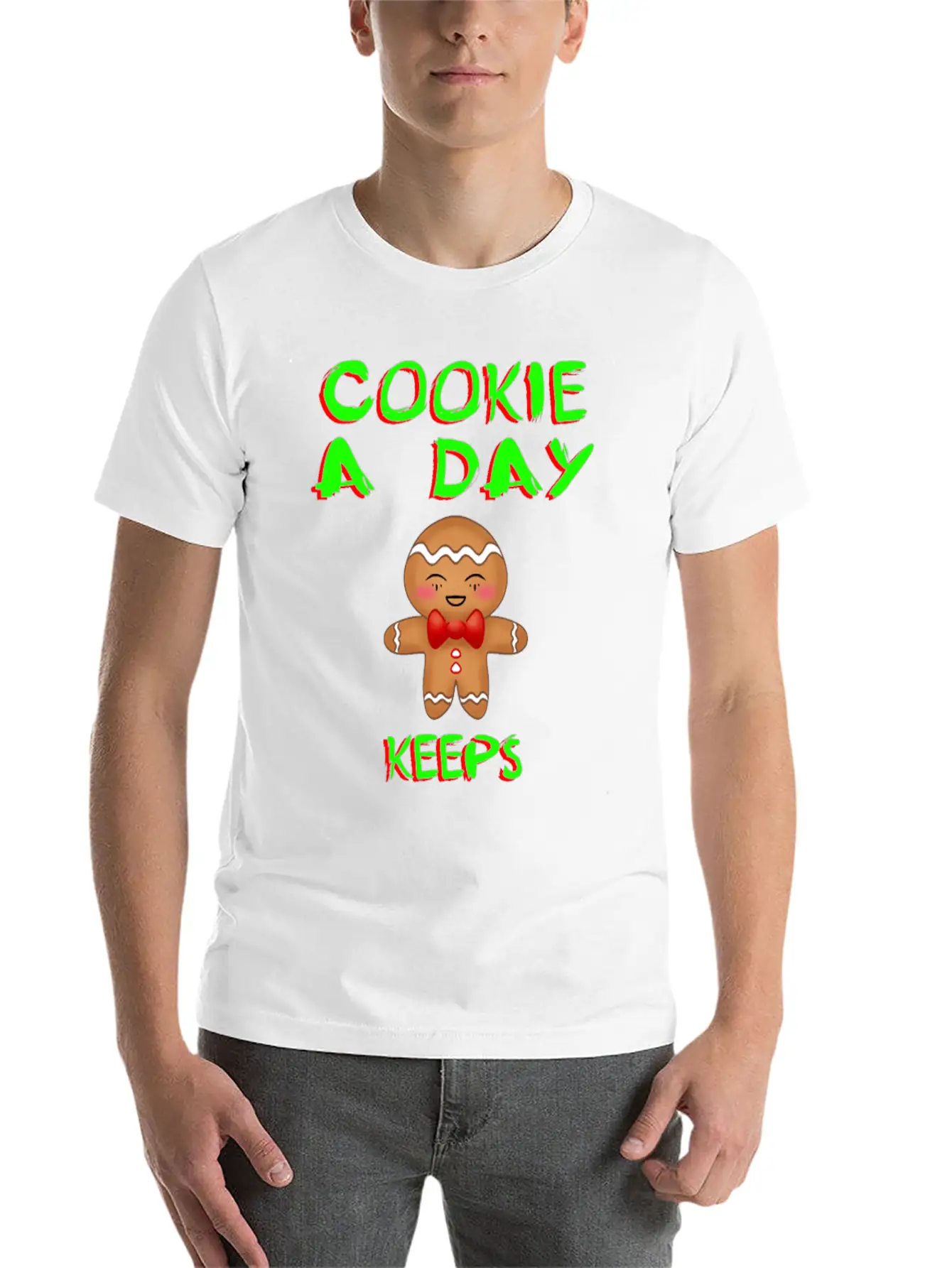 Cookie A Day Keeps Bad Mood Away. Gingerbread Man Essential Cotton Tee For Daily Outfits ¨C Unisex Style