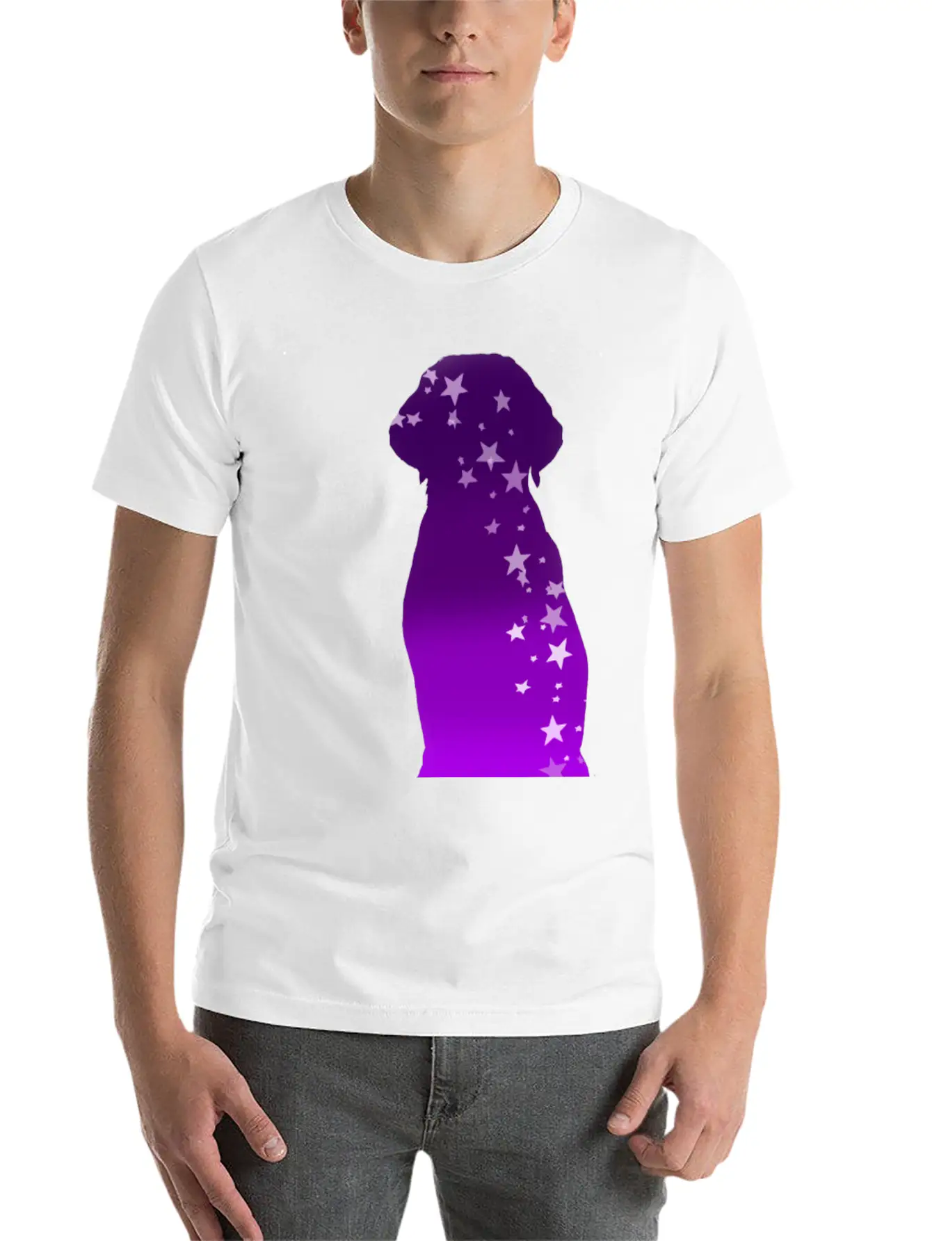 Cosmic Dog Silhouette Purple Gradient With Stars Soft Cotton Short Sleeve Tee ¨C Unisex Wardrobe Staple