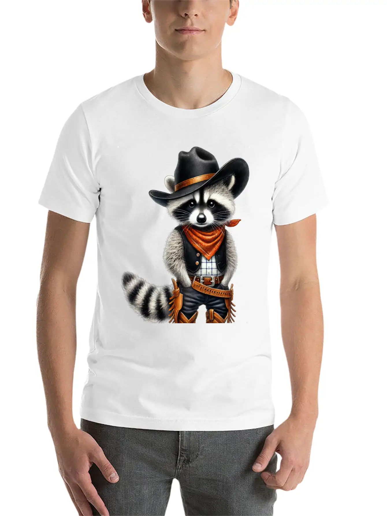 Cowboy Raccoon Howdy Animal Lover Design Basic Graphic T-Shirt ¨C Daily Comfort In Soft Cotton
