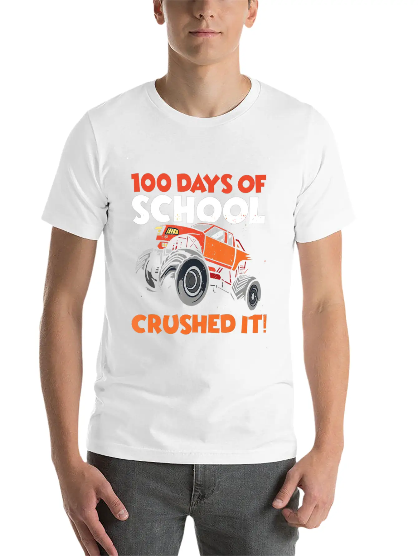 Crushed 100 Days Of School Monster Truck 100th Day Basic Graphic T-Shirt ¨C Daily Comfort In Soft Cotton