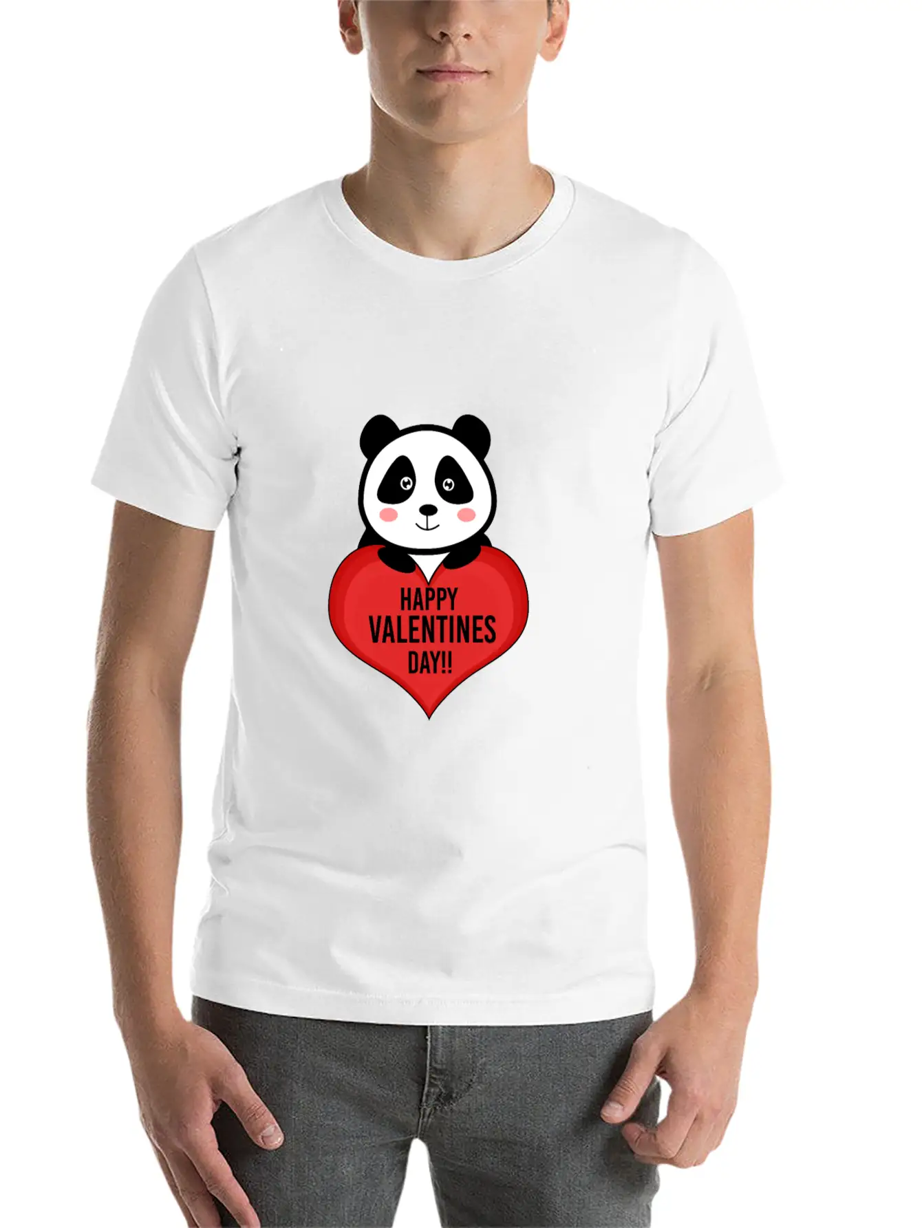 Cute Cupid Panda Heart Kiss Happy Couple Feelings Basic Graphic T-Shirt ¨C Daily Comfort In Soft Cotton