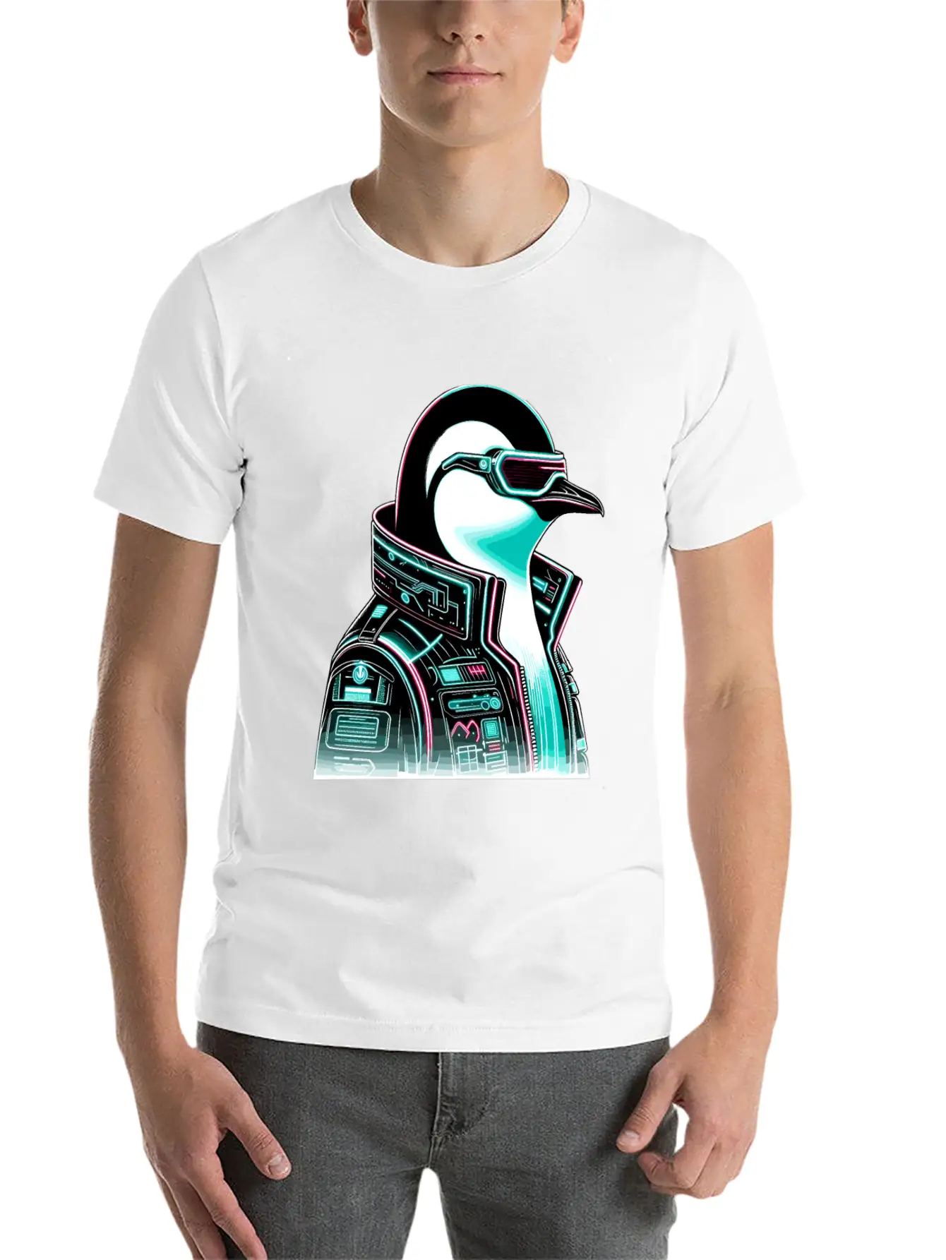 Cyberpunk Penguin Graphic Design Essential Cotton Tee For Daily Outfits ¨C Unisex Style