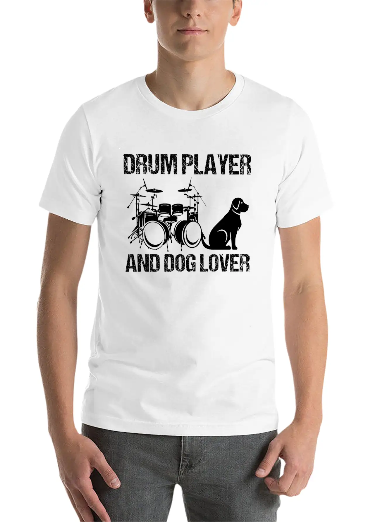 Drum Player And Dog Lover Drumming Musician Drums Basic Graphic T-Shirt ¨C Daily Comfort In Soft Cotton