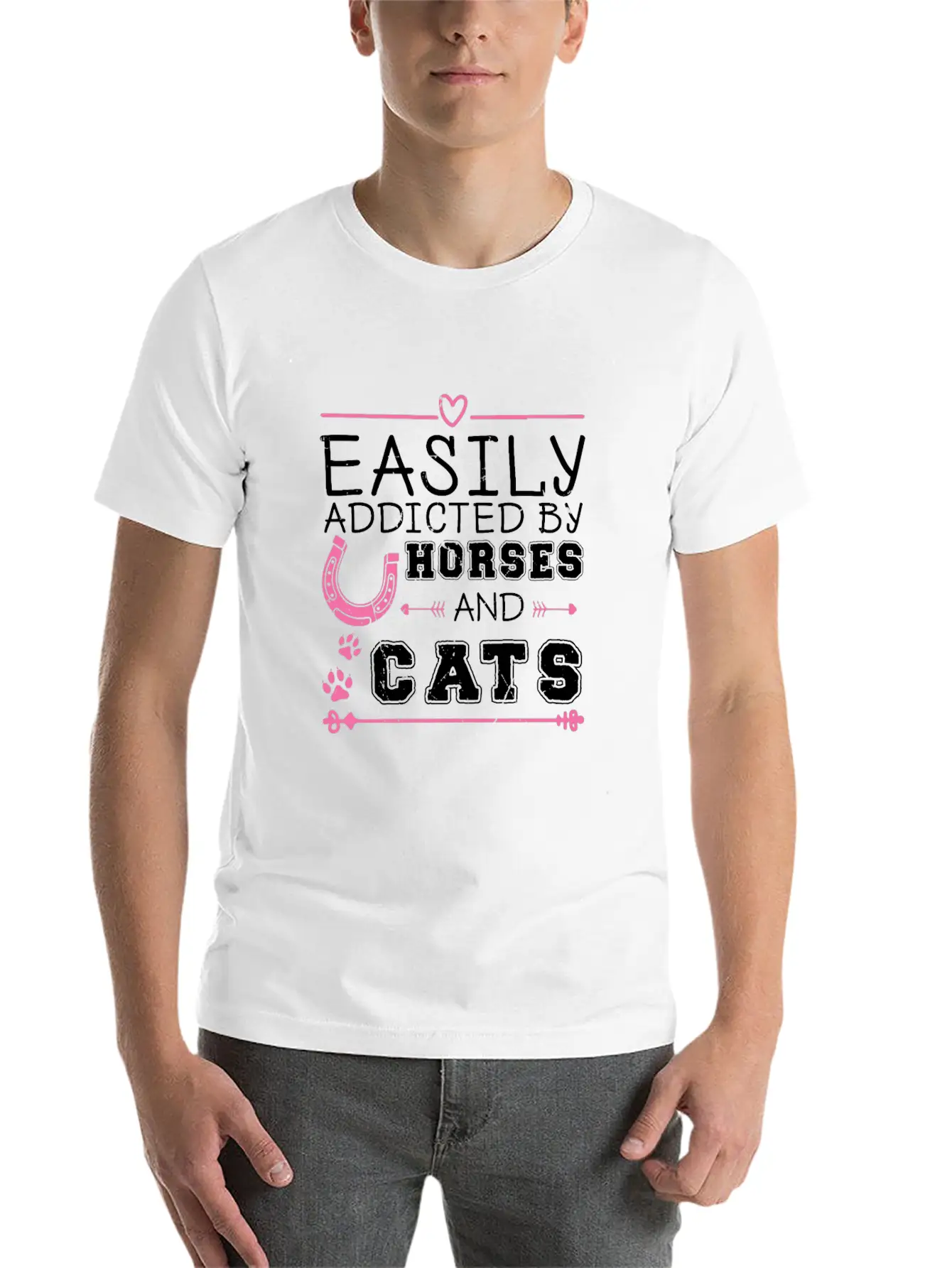 Easily Addicted By Horses And Cats Horse Lovers Basic Graphic T-Shirt ¨C Daily Comfort In Soft Cotton