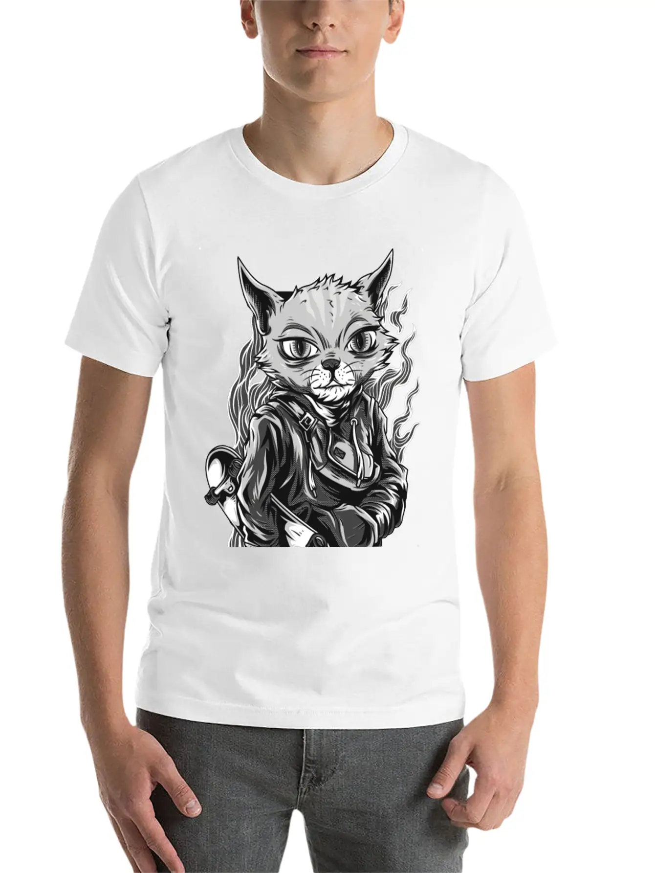 Feline Skater Essential Cotton Tee For Daily Outfits ¨C Unisex Style