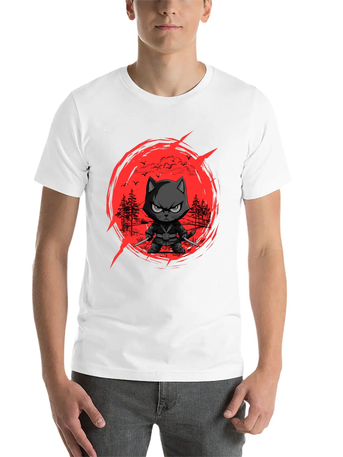 Fierce Ninja Cat Basic Graphic T-Shirt ¨C Daily Comfort In Soft Cotton