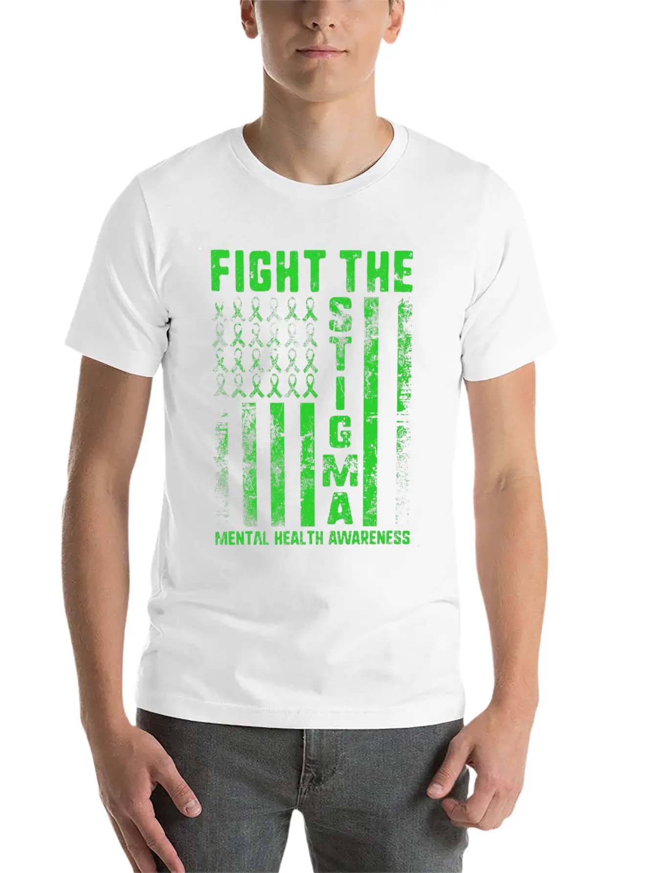 Fight The Stigma USA Flag Mental Health Disease Essential Cotton Tee For Daily Outfits ¨C Unisex Style