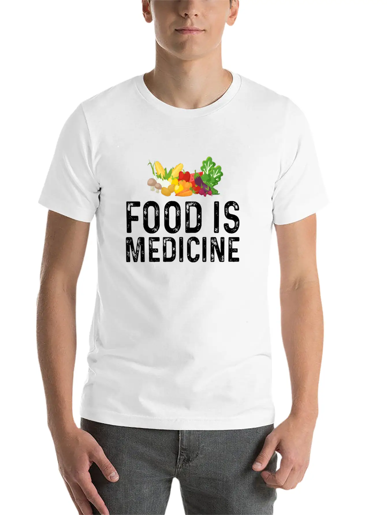 Food Is Medicine For Vegan And Vegetarian Essential Cotton Tee For Daily Outfits ¨C Unisex Style