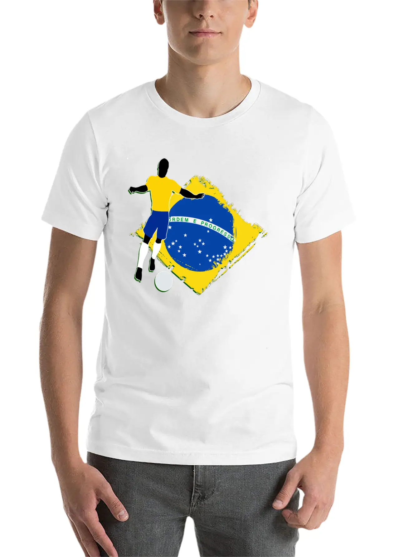 Footballer And Brazilian Flag Unisex Casual T-Shirt ¨C Clean Design For Daily Comfort