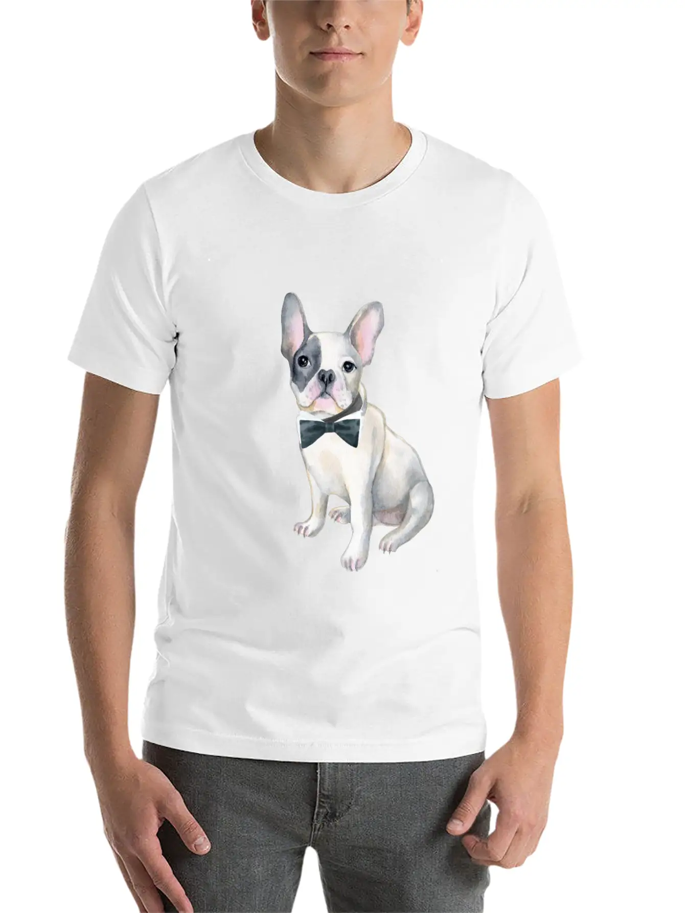 Frenchie French Bulldog Blackbowtie Dogs In Basic Graphic T-Shirt ¨C Daily Comfort In Soft Cotton