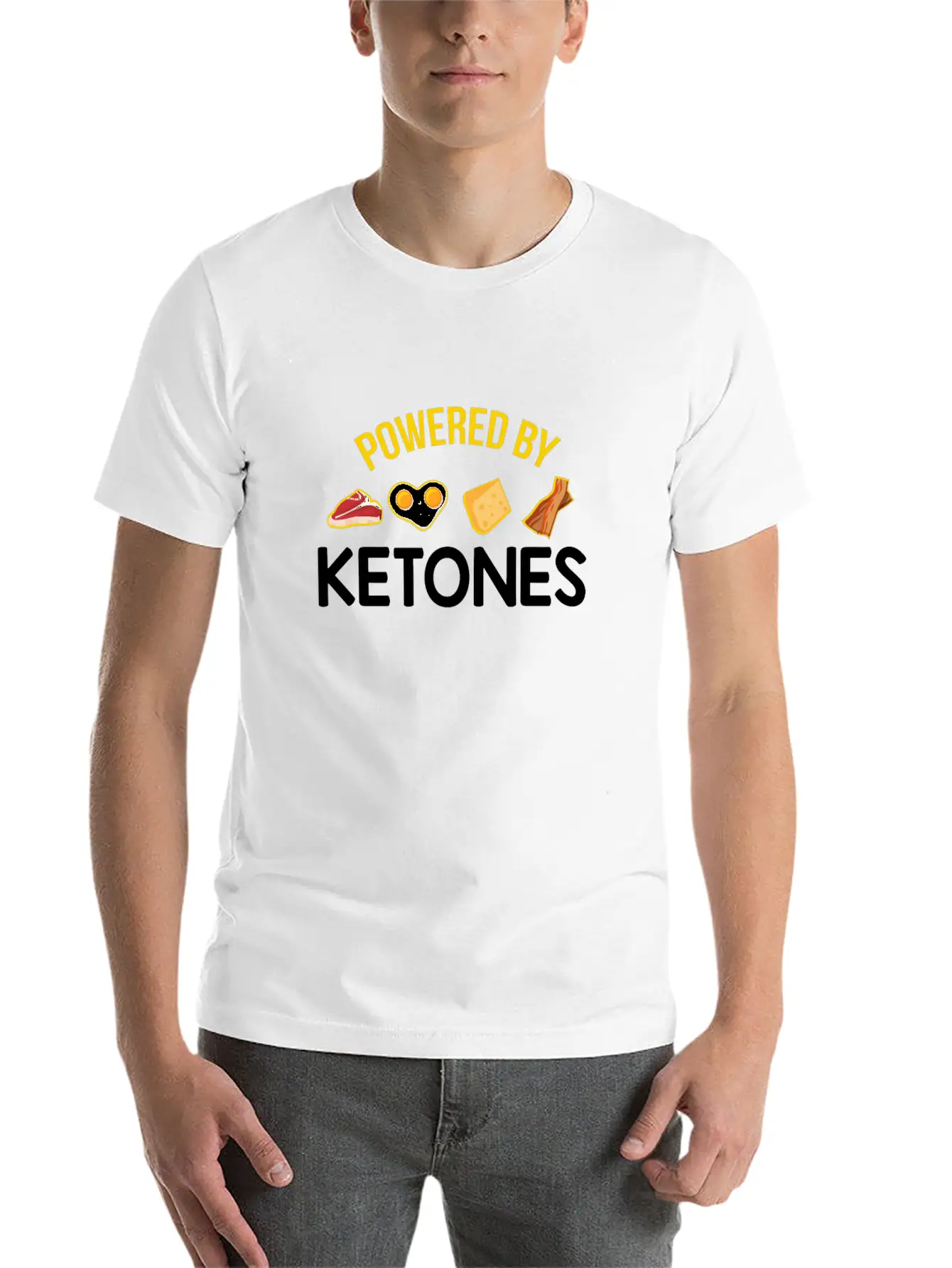 Funny Keto Diet Gift Powered By Ketones Basic Graphic T-Shirt ¨C Daily Comfort In Soft Cotton