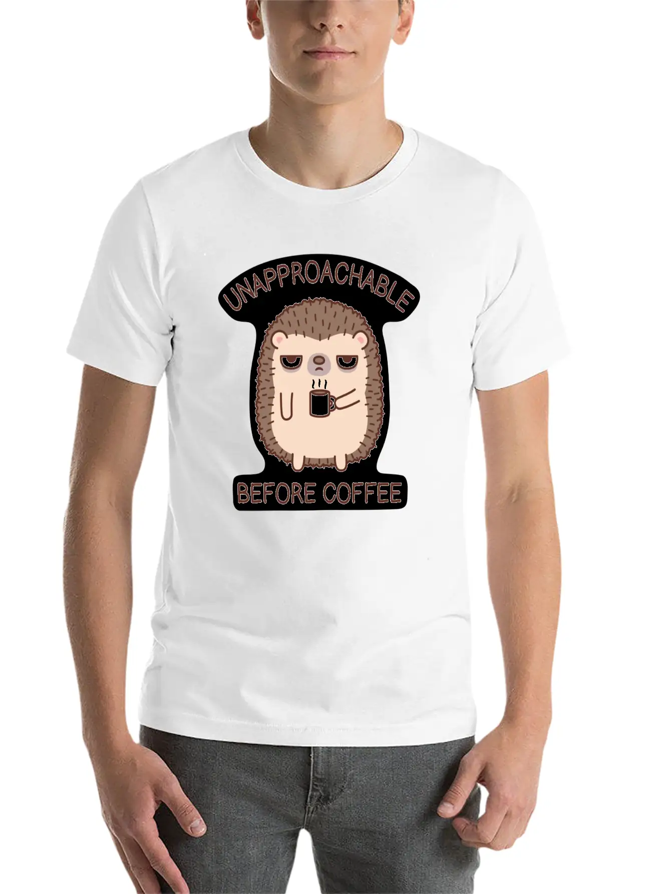 Funny Unapproachable Before Coffee Hedgehog Doodle Basic Graphic T-Shirt ¨C Daily Comfort In Soft Cotton