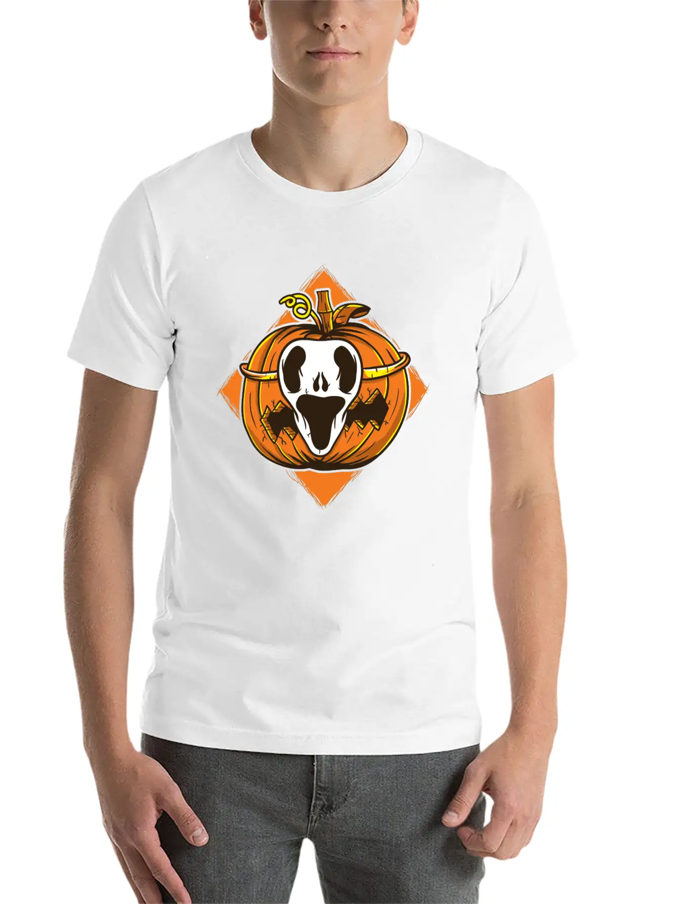 Ghost Mask Halloween Pumpkin Vector Basic Graphic T-Shirt ¨C Daily Comfort In Soft Cotton