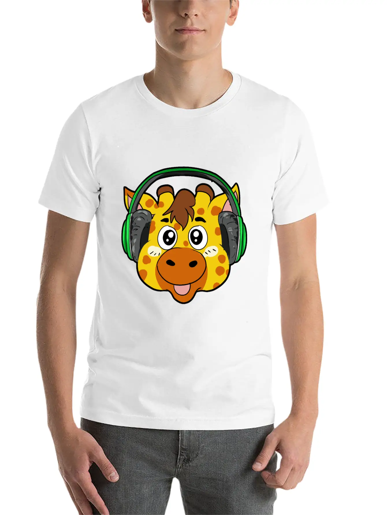 Giraffe With Headphones Soft Cotton Short Sleeve Tee ¨C Unisex Wardrobe Staple