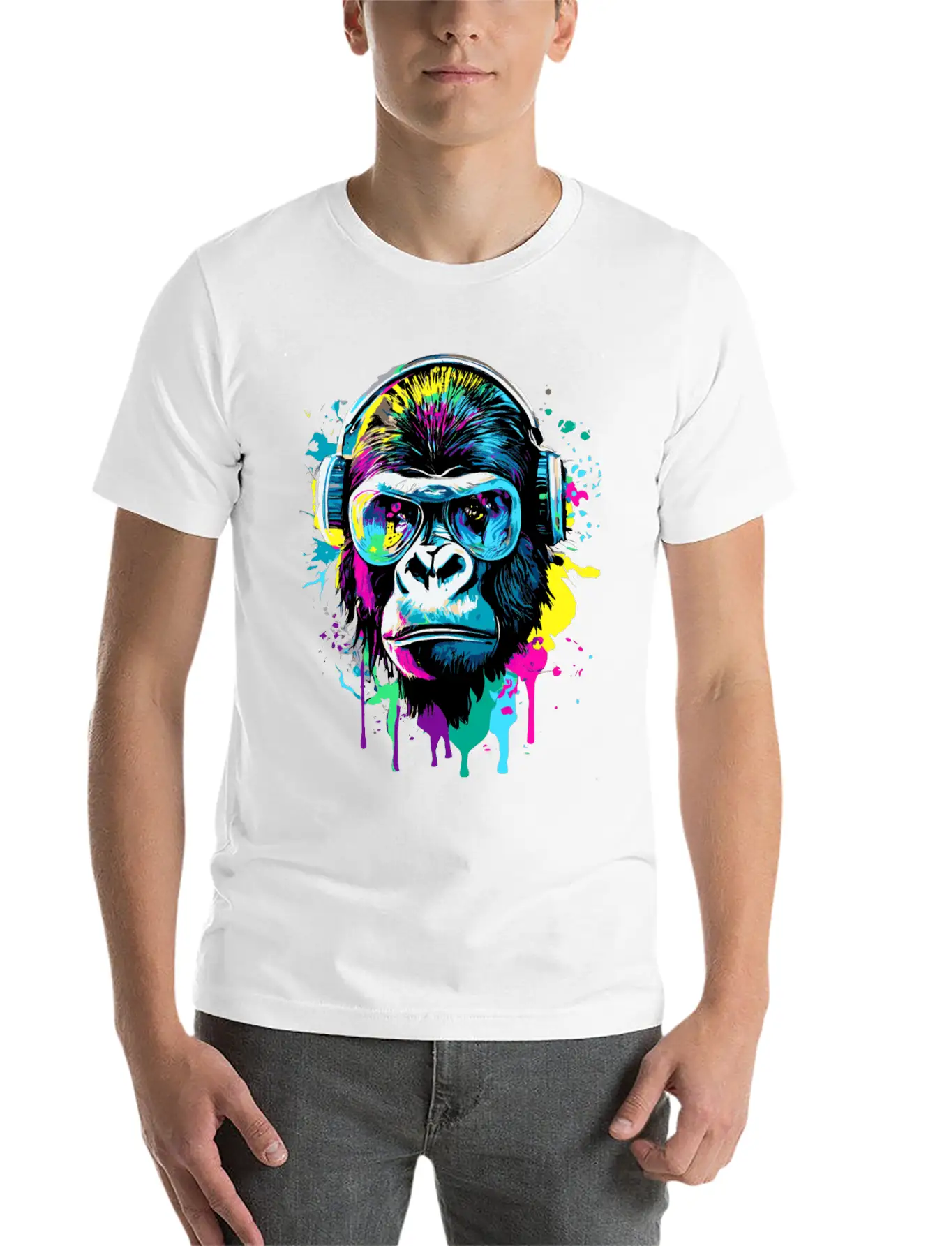 Gorilla With Headphones - Gorilla Illustration Essential Cotton Tee For Daily Outfits ¨C Unisex Style