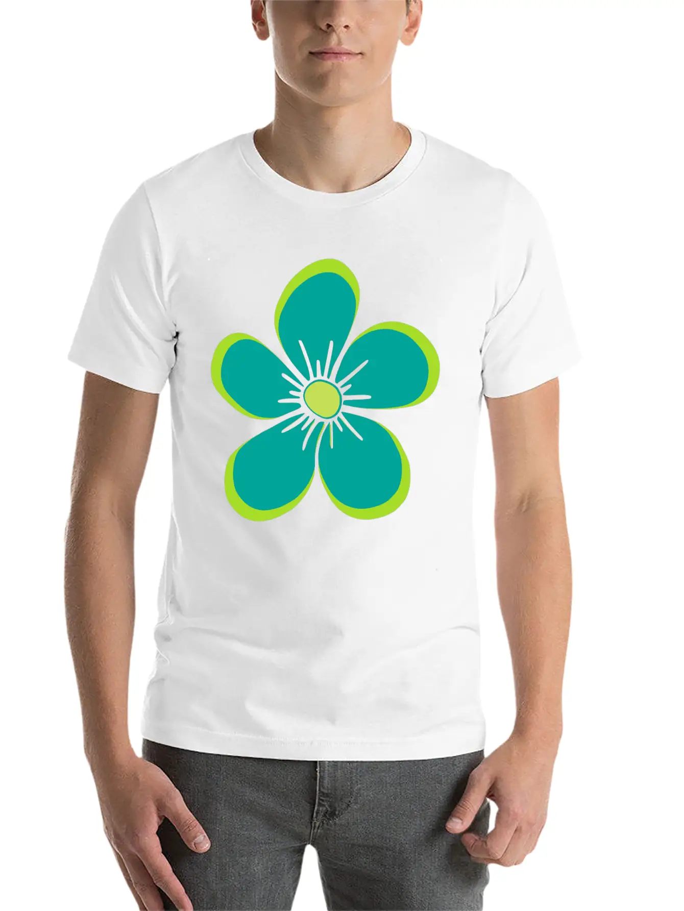 Green Blooming Flower, Flowery, Floral Pattern Essential Cotton Tee For Daily Outfits ¨C Unisex Style