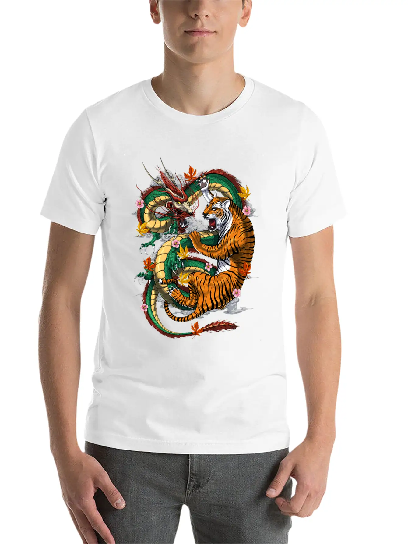Japanese Dragon Tiger Basic Graphic T-Shirt ¨C Daily Comfort In Soft Cotton