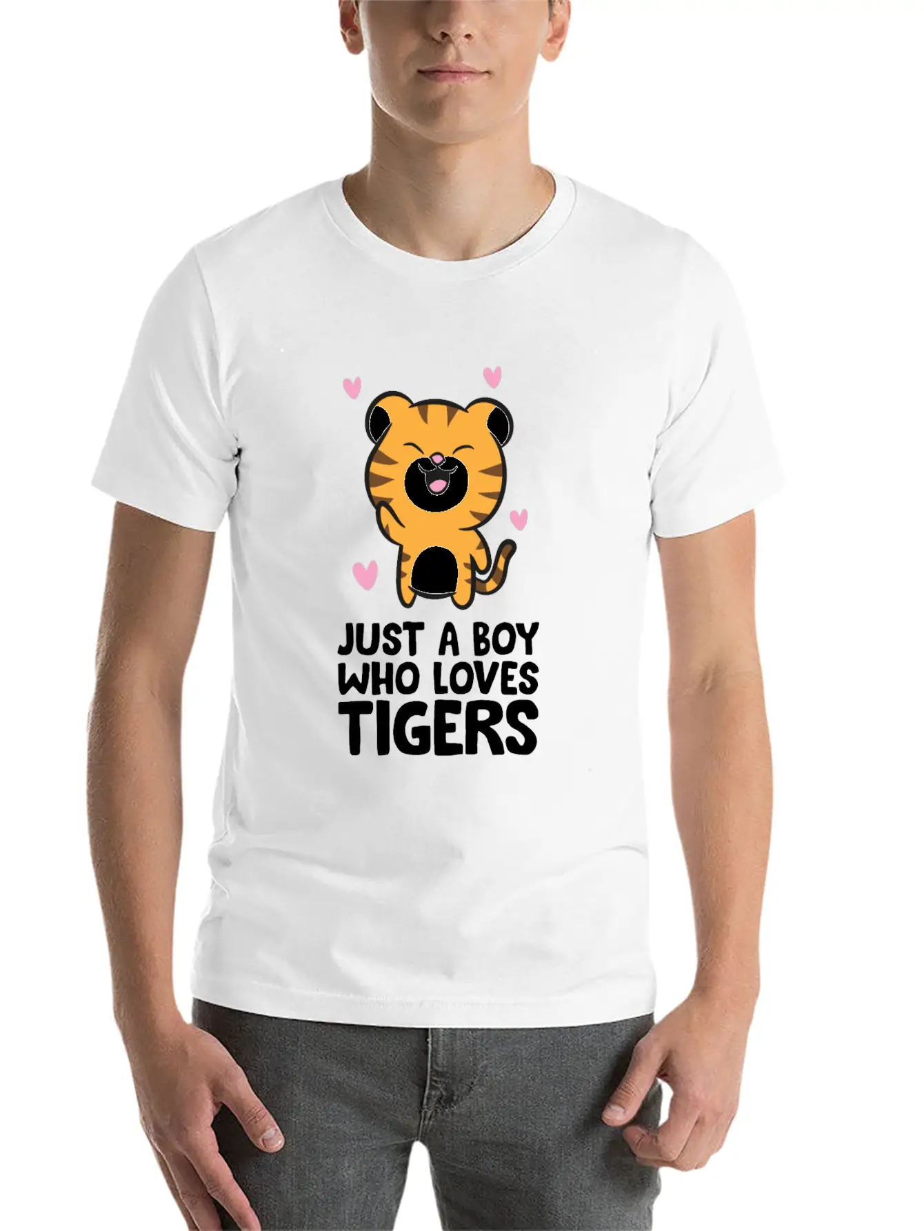 Just A Boy Who Loves Tigers Essential Cotton Tee For Daily Outfits ¨C Unisex Style