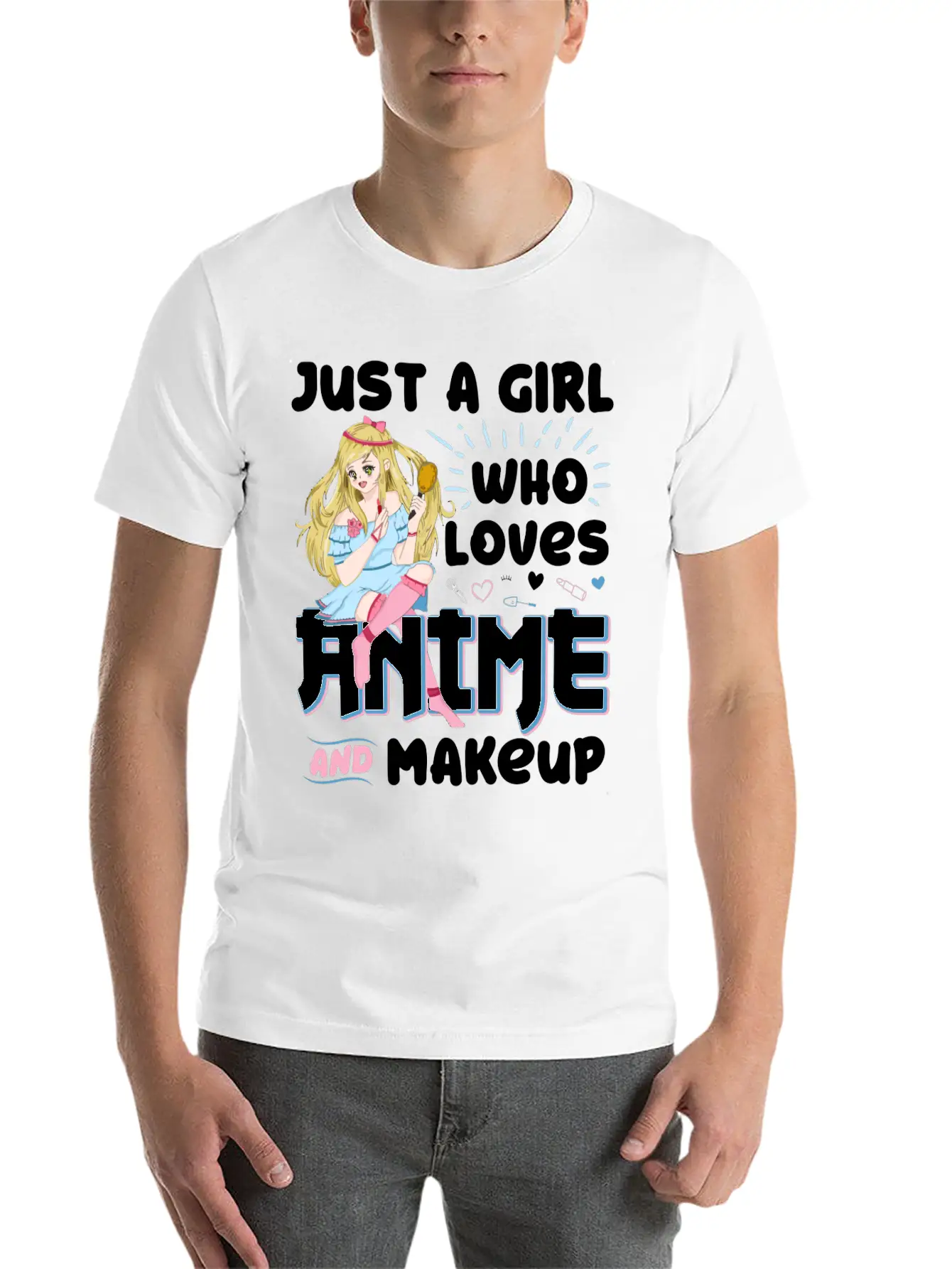 Just A Girl Who Loves Anime And Makeup Gift Charac Basic Graphic T-Shirt ¨C Daily Comfort In Soft Cotton