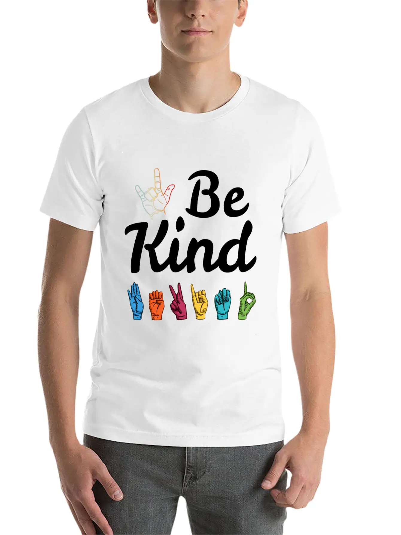 Kindness Asl Sign Language Anti Bullying Teacher B Basic Graphic T-Shirt ¨C Daily Comfort In Soft Cotton
