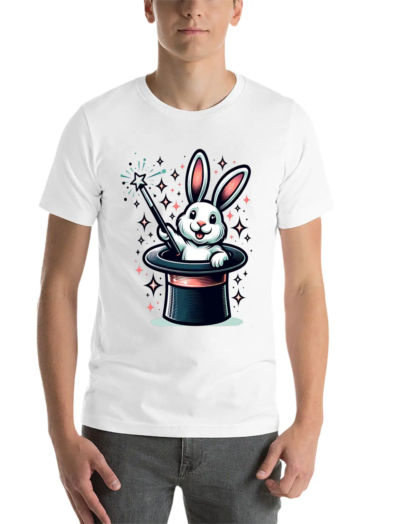 Magical Bunny In Top Hat Illustration Essential Cotton Tee For Daily Outfits ¨C Unisex Style