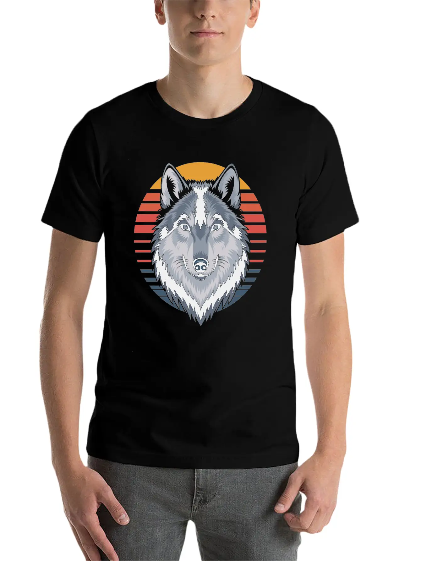 Majestic Wolf With Sunset Colors Portrait Basic Graphic T-Shirt ¨C Daily Comfort In Soft Cotton