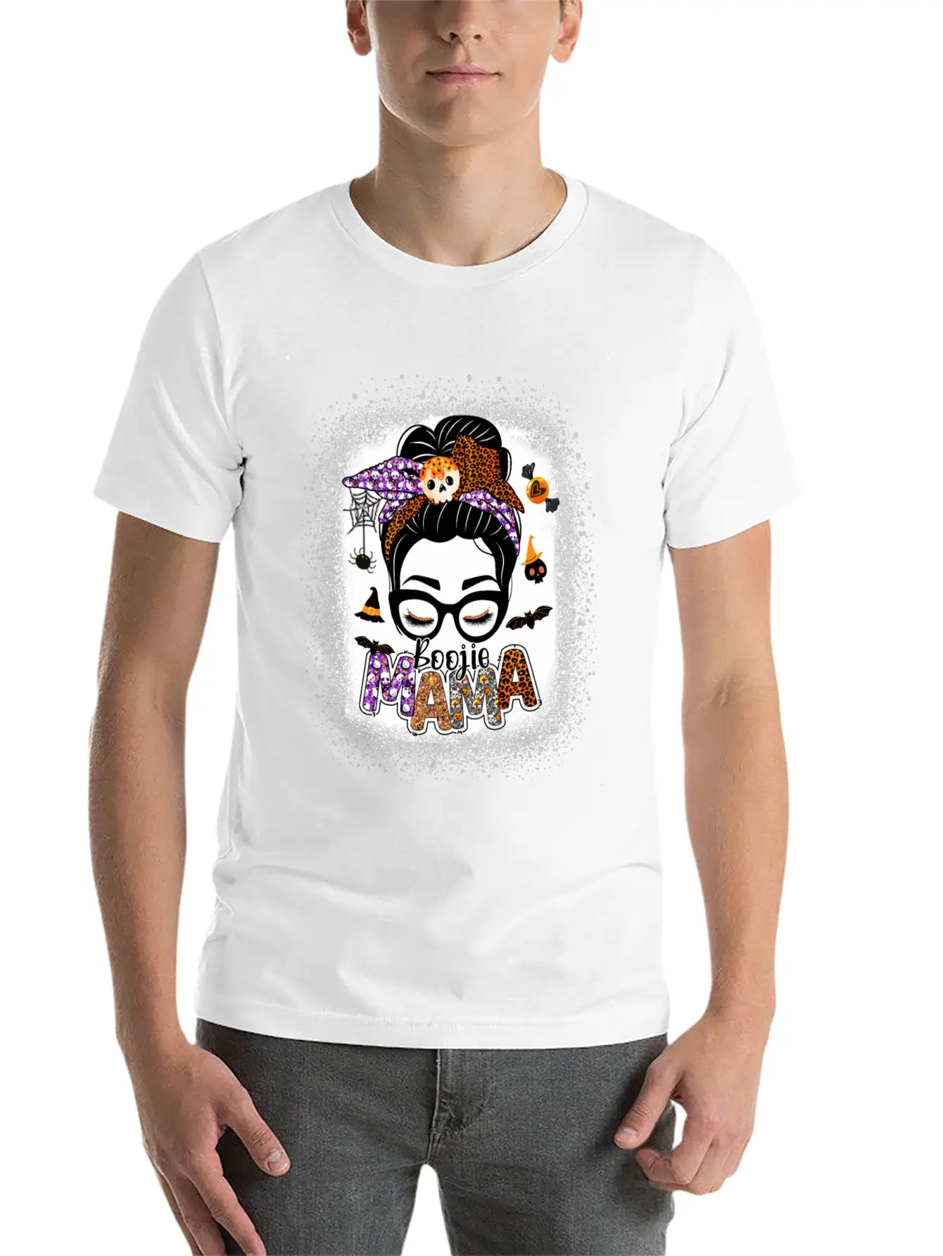 Mama Halloween Monster Messy Bun Skull Mama Bleach Basic Graphic T-Shirt ¨C Daily Comfort In Soft Cotton