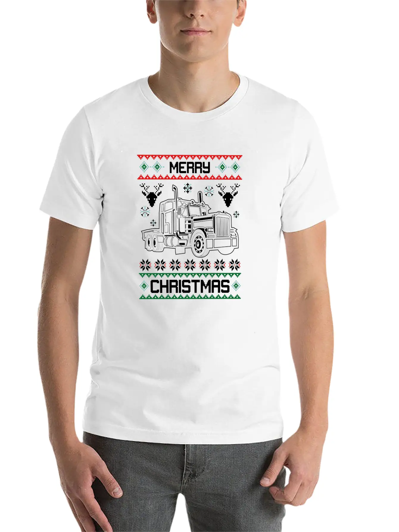 Merry Christmas Truck Driver Gift Basic Graphic T-Shirt ¨C Daily Comfort In Soft Cotton