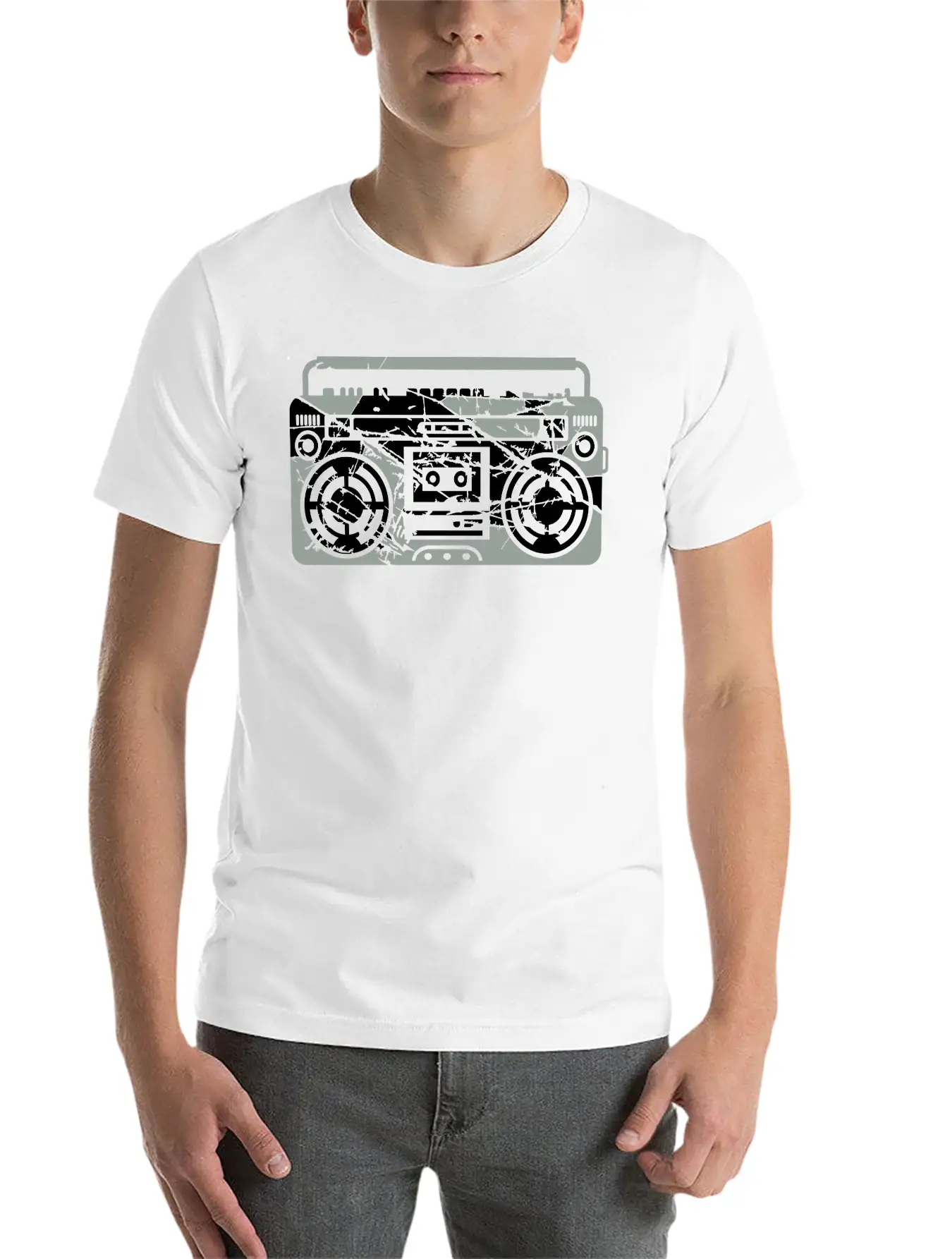 Scratch Ghettoblaster Cracks Music Player Retro Pa Soft Cotton Short Sleeve Tee ¨C Unisex Wardrobe Staple