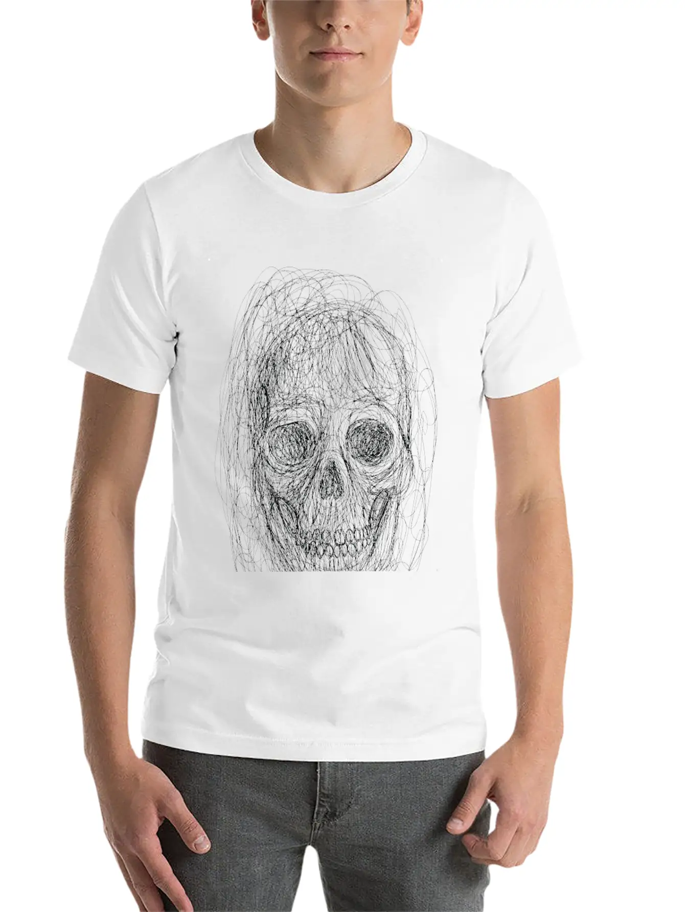 Skull Line Art_ Painted Skull Face Soft Cotton Short Sleeve Tee ¨C Unisex Wardrobe Staple