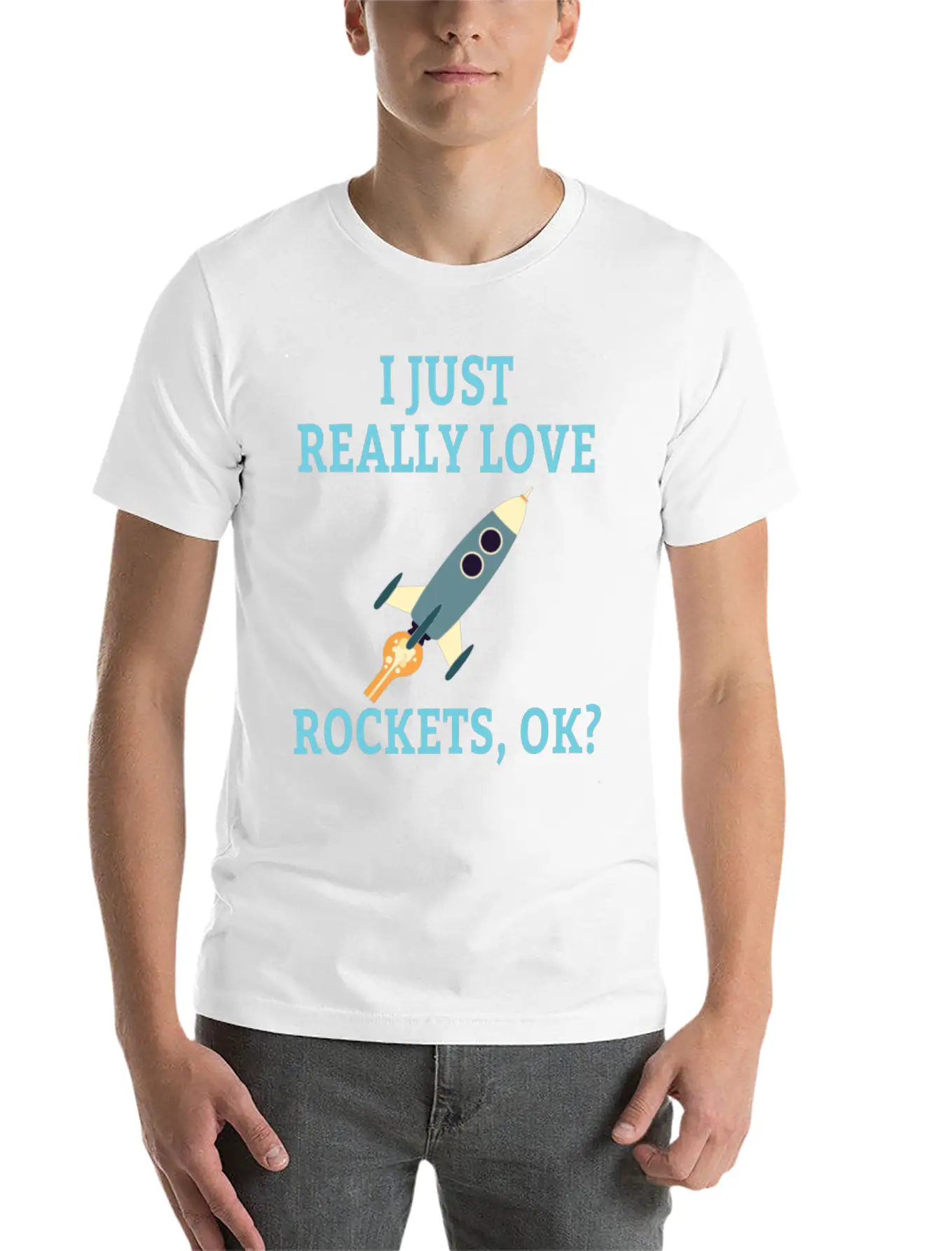 SPACE / ROCKET: I Just Love Rockets Basic Graphic T-Shirt ¨C Daily Comfort In Soft Cotton