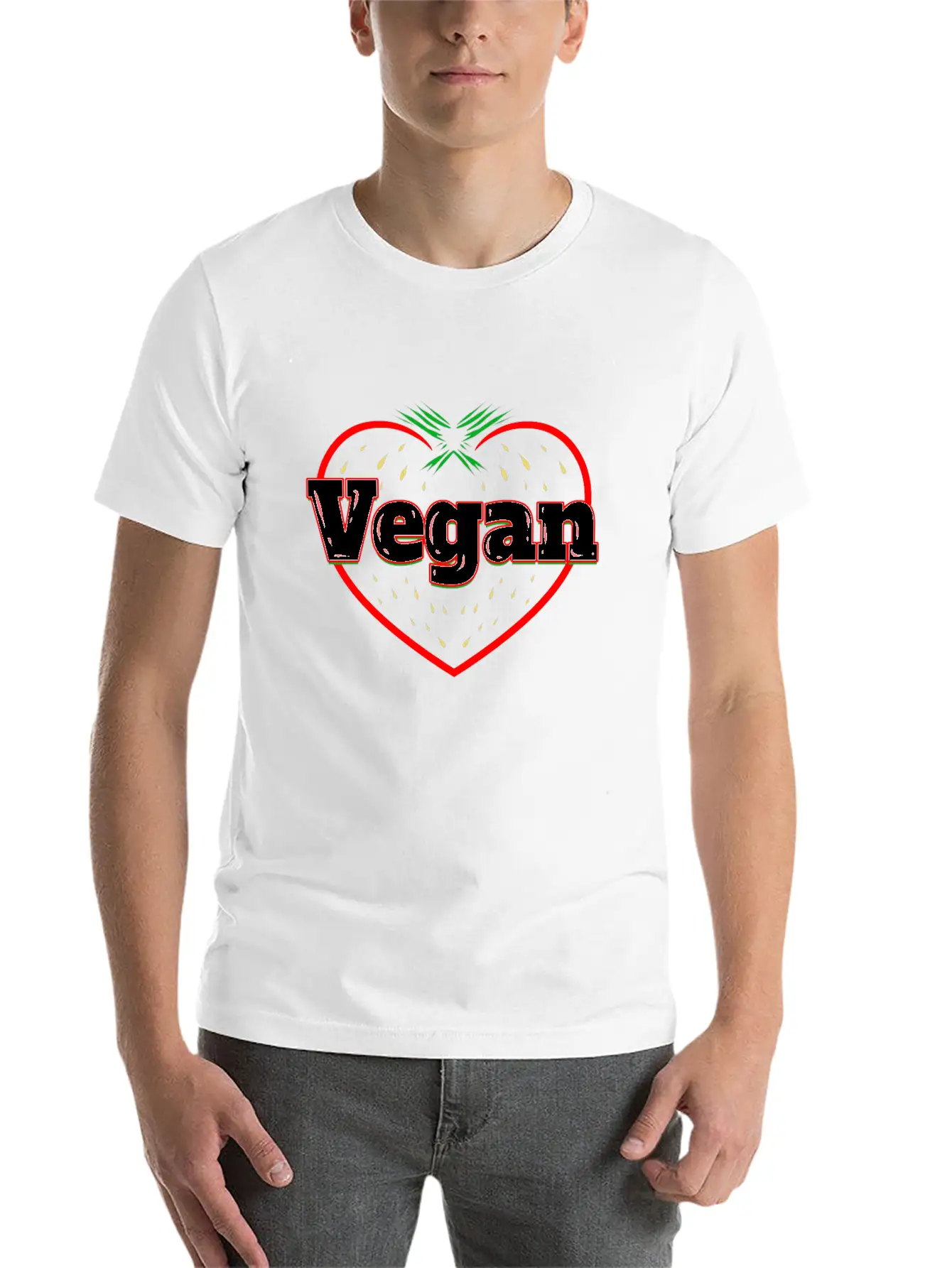 Strawberry Logo For Vegetarians - Go Vegan Essential Cotton Tee For Daily Outfits ¨C Unisex Style