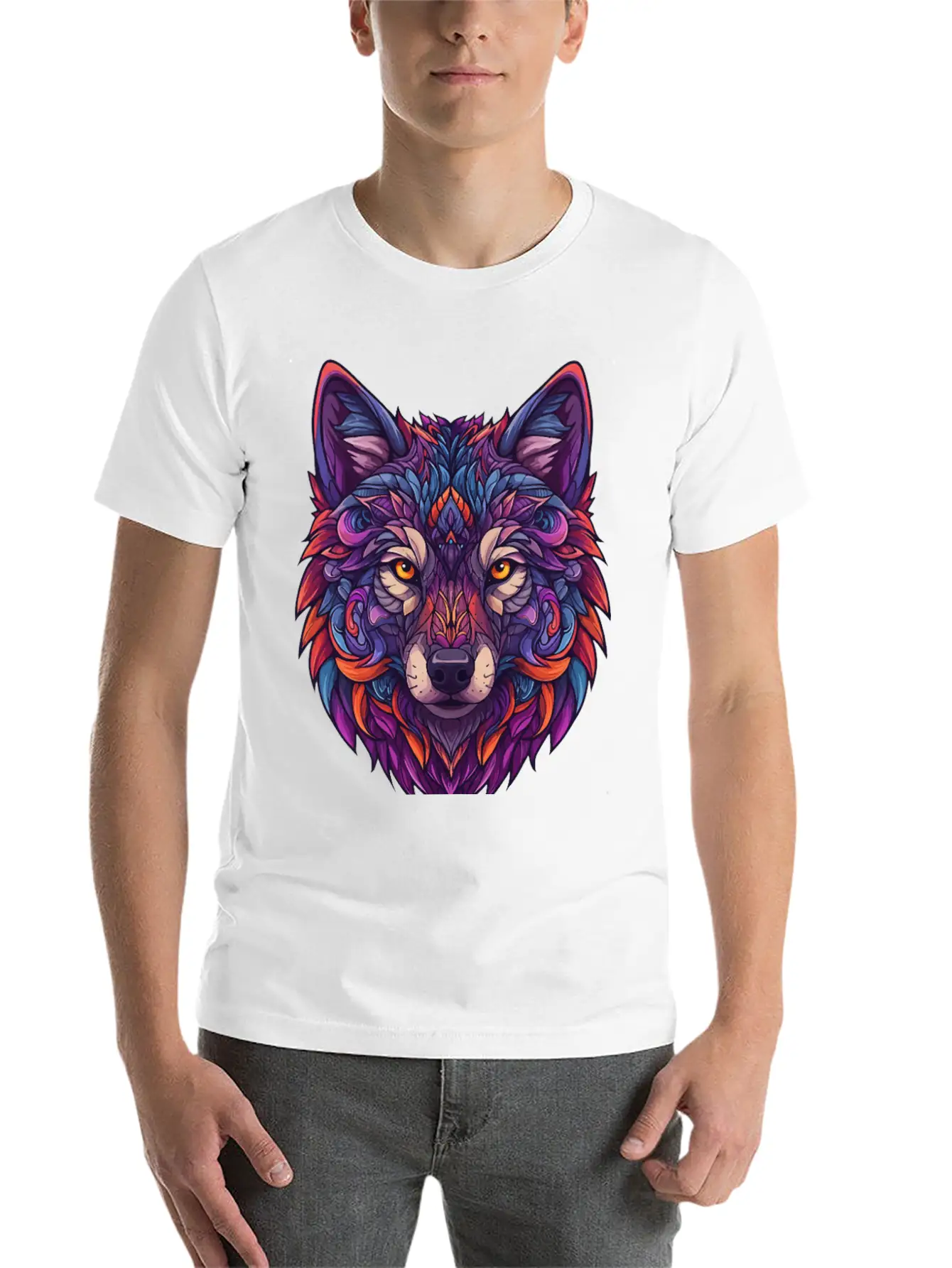 Vibrant Abstract Wolf Illustration Basic Graphic T-Shirt ¨C Daily Comfort In Soft Cotton