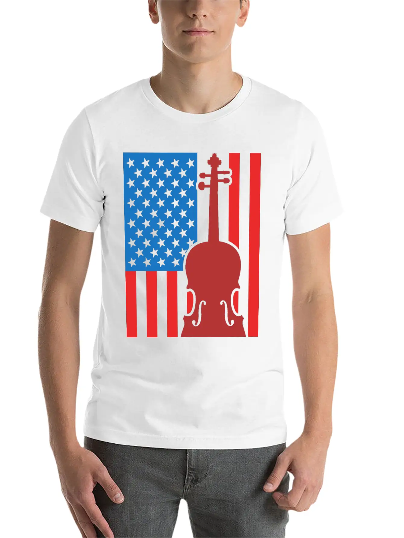 Violin USA Flag Essential Cotton Tee For Daily Outfits ¨C Unisex Style
