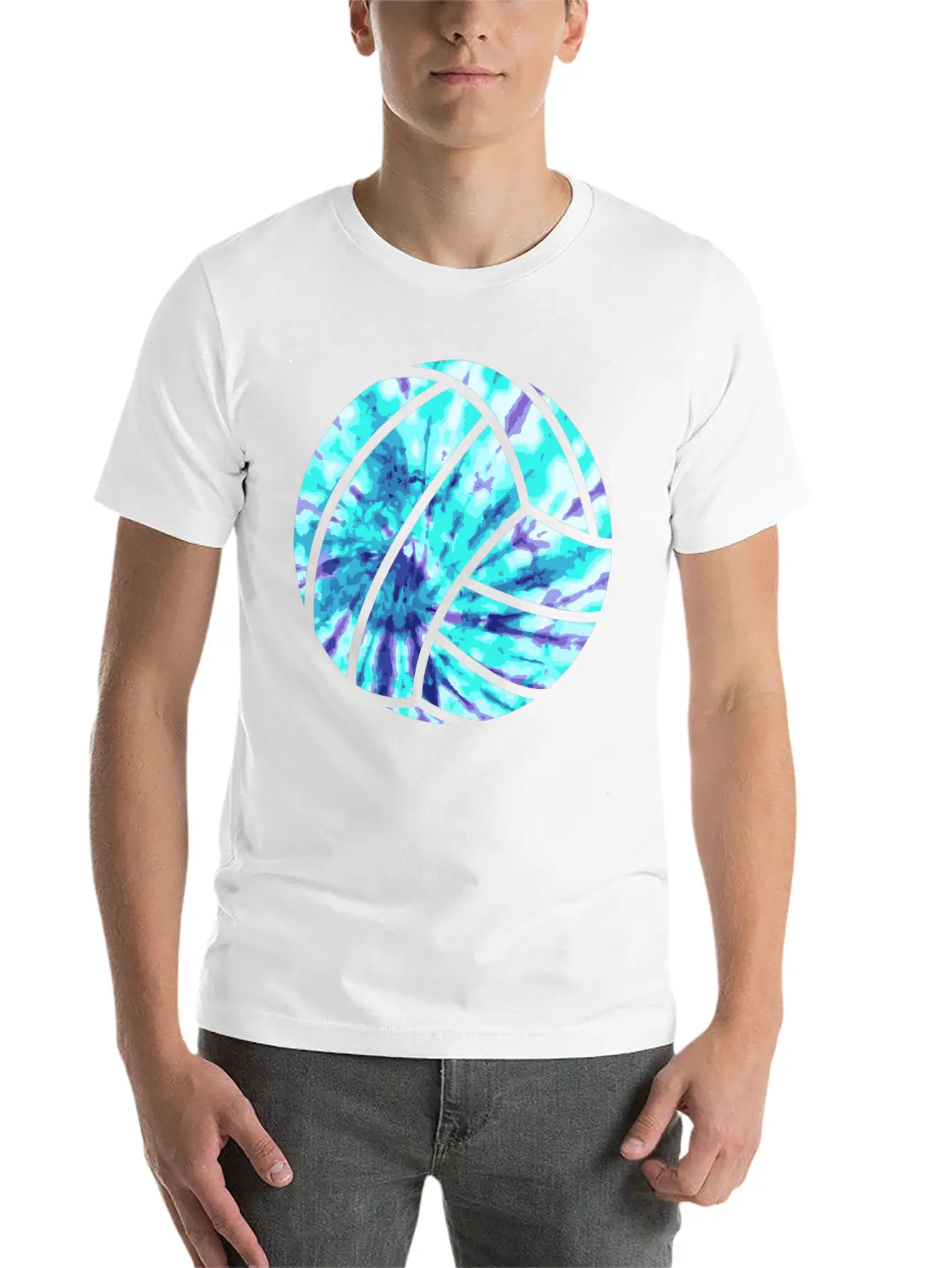 Volleyball Tie Dye Look Blue Purple Great For Boys Essential Cotton Tee For Daily Outfits ¨C Unisex Style